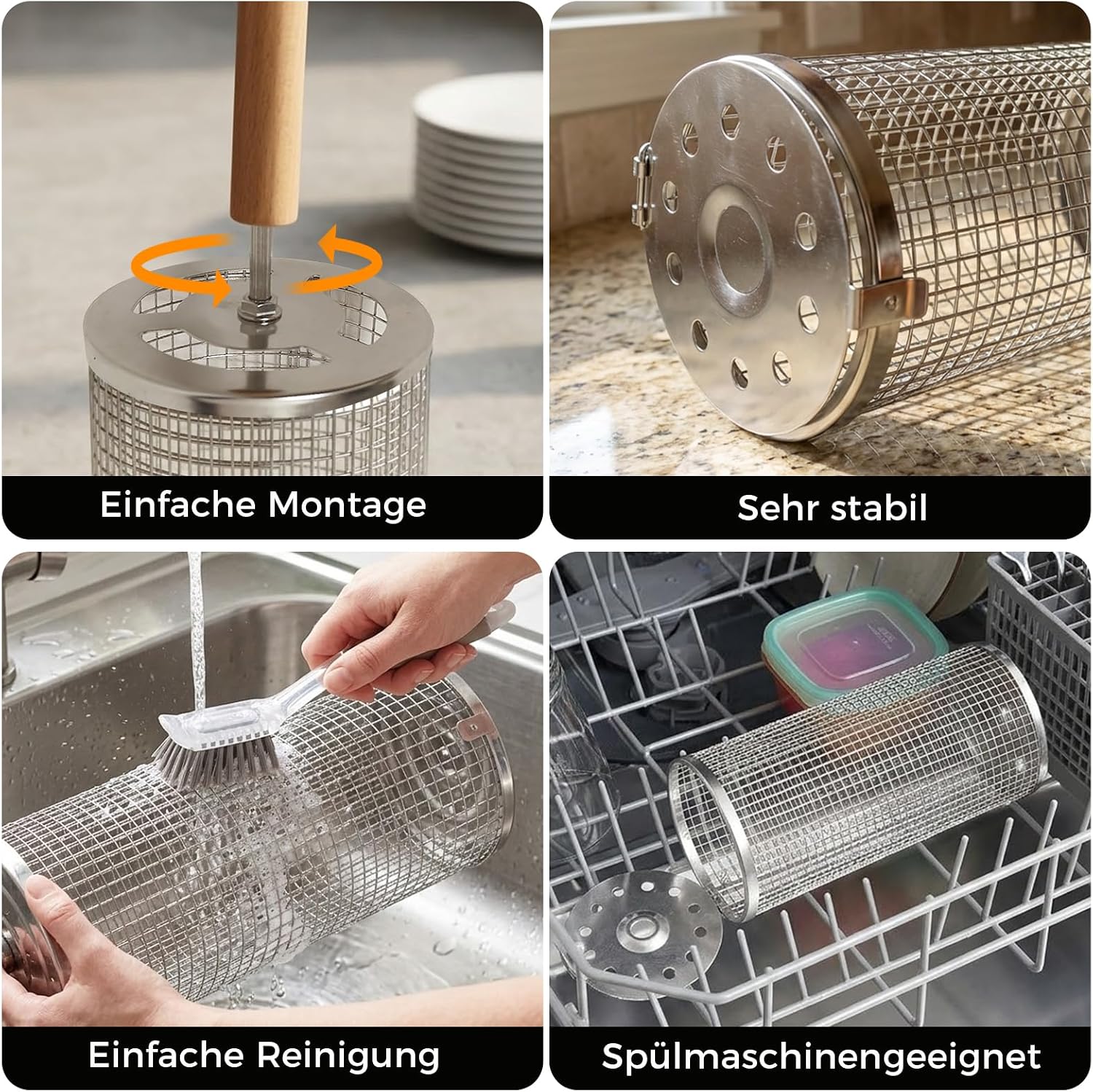 Detalle 2 de Autreykorn Grillkorb 2er Set – Abnehmbarer Holzgriff, Edelstahl 304, inkl. 2 Gabeln