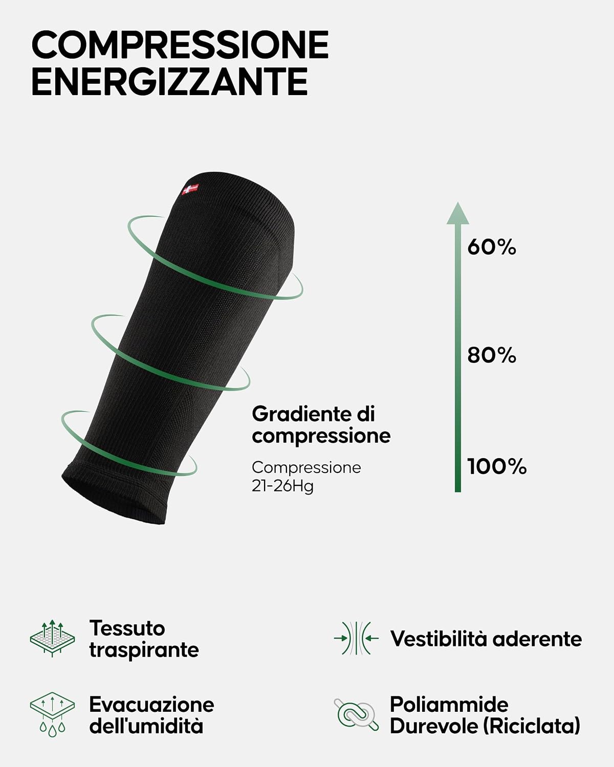 Detalle 2 de DANISH ENDURANCE Fasce a Compressione Graduata 21-26 mmHg per uomo e donna (scaldamuscoli per polpaccio)