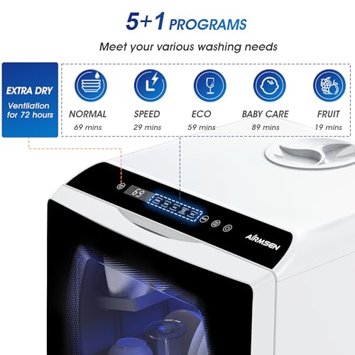 Detalle de AIRMSEN Mini Table Top Dishwasher - Upgraded 6 Programs