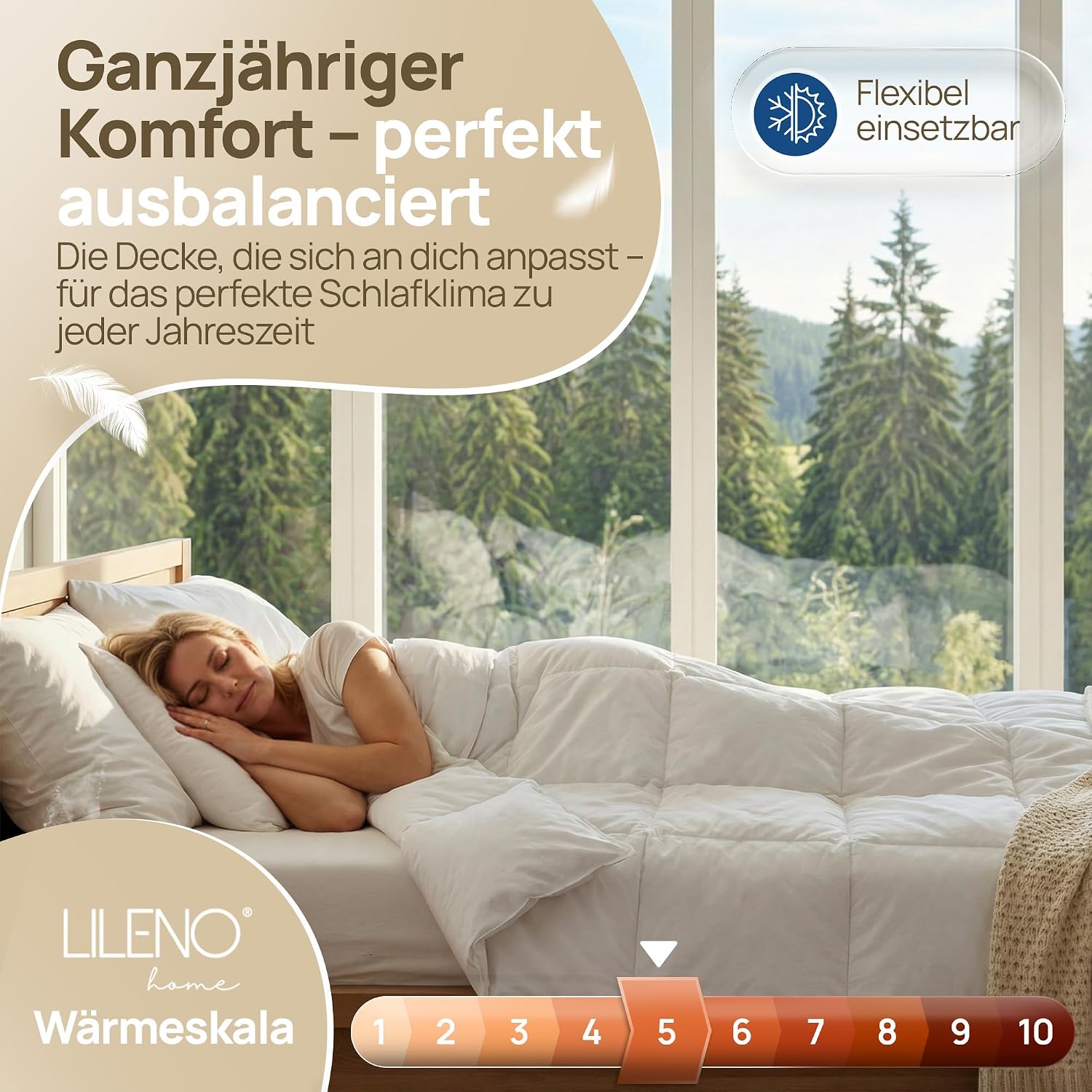 Detalle de LILENO HOME Premium Daunendecke 135x200 Ganzjahresdecke – 90% Daunen / 10% Federn, Flüsterleise & Wolkenweich