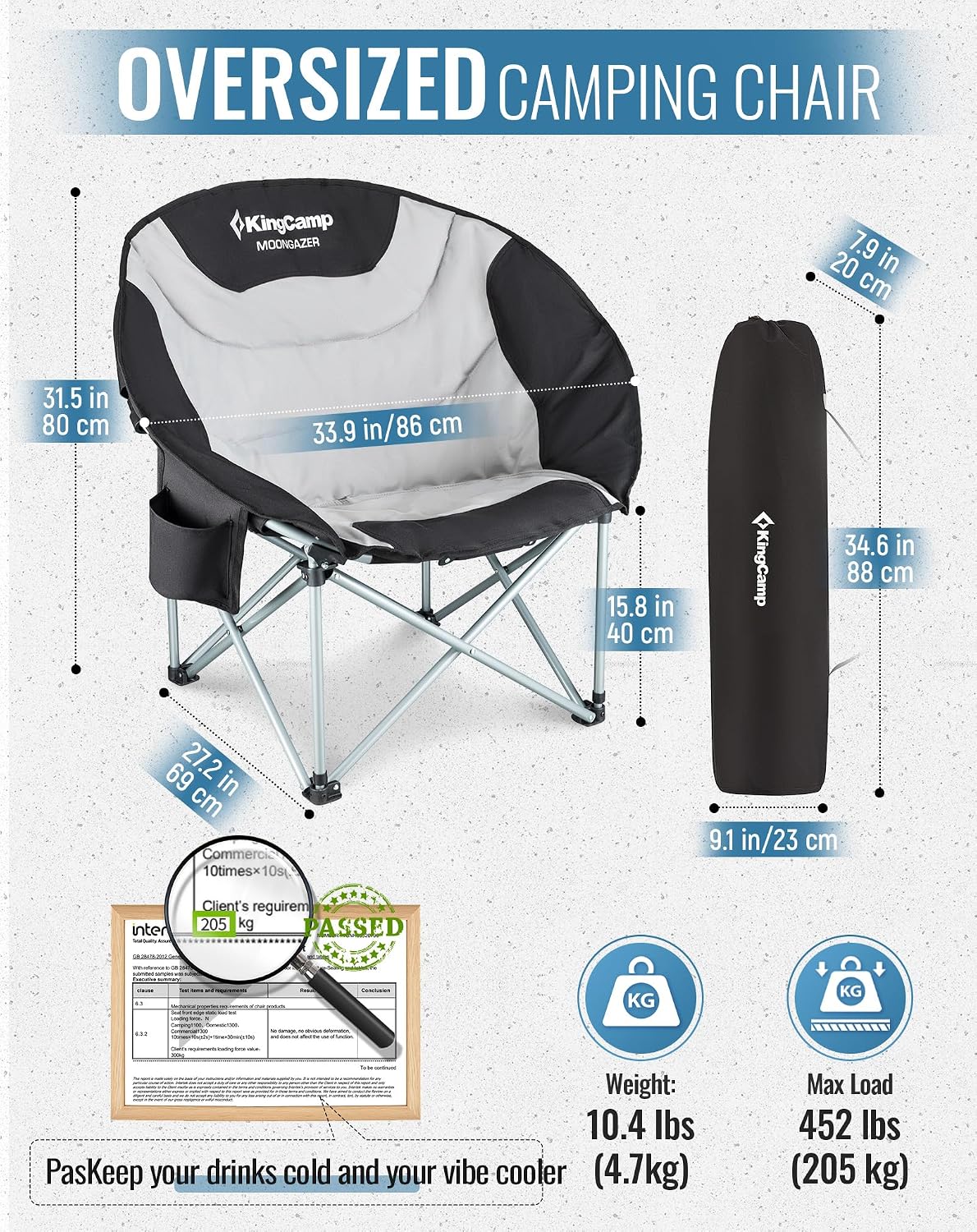 Thumbnail 2 de KingCamp set of 2 Moon Chairs with cooler bag – folding XXL camping chairs (supports 205kg)