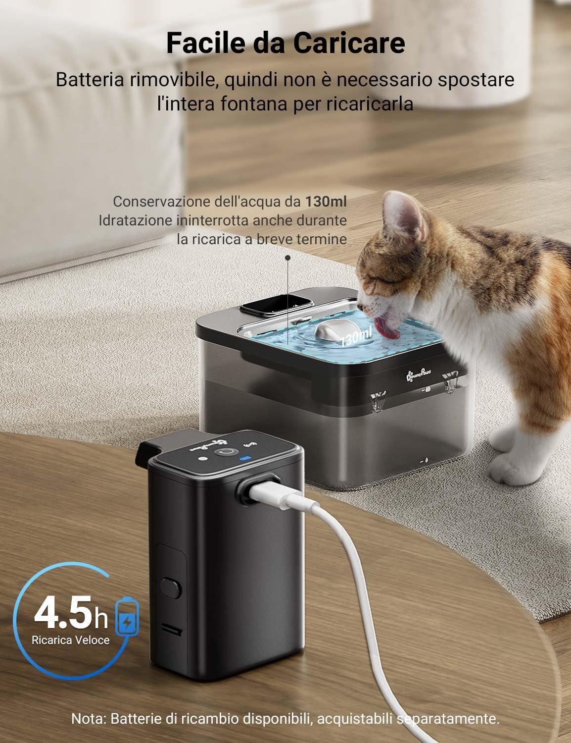 Detalle 1 de DownyPaws Fontanella per Gatti 4000mAh 🐱