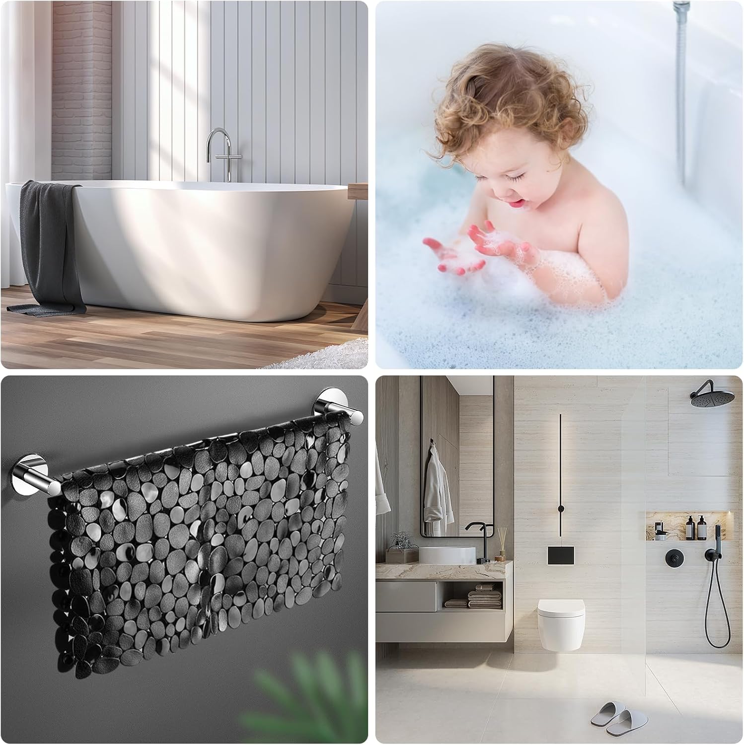Thumbnail 6 de DOPROP Square Non Slip Shower Mat (54x54cm) with Suction Cups, Pebble Design & Drain Holes – Black