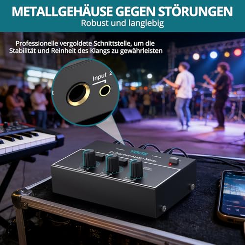 Thumbnail 5 de YGiTK 2-Kanal Audio-Mixer 6,35 mm + 3,5 mm – kompakter Mini-Mixer