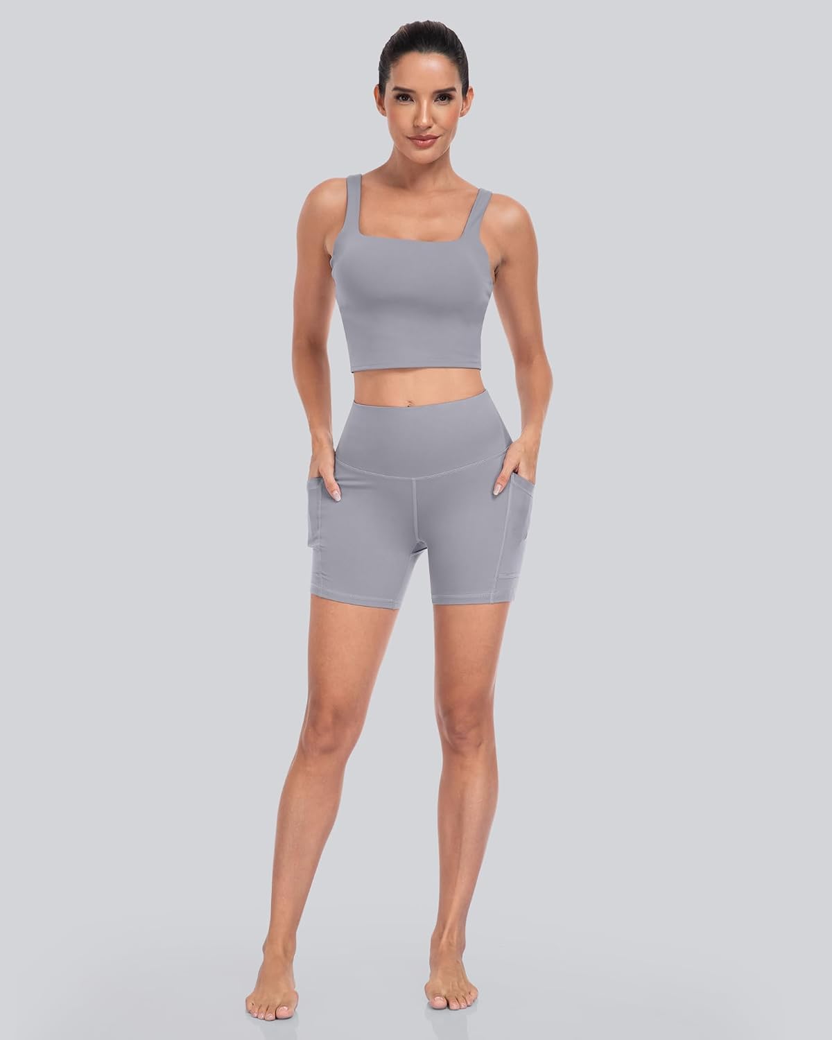 Detalle de CHRLEISURE Women's 6-Pack Biker Shorts with Pocket, 5-Inch High-Waisted Tummy Control Spandex Yoga Workout Shorts