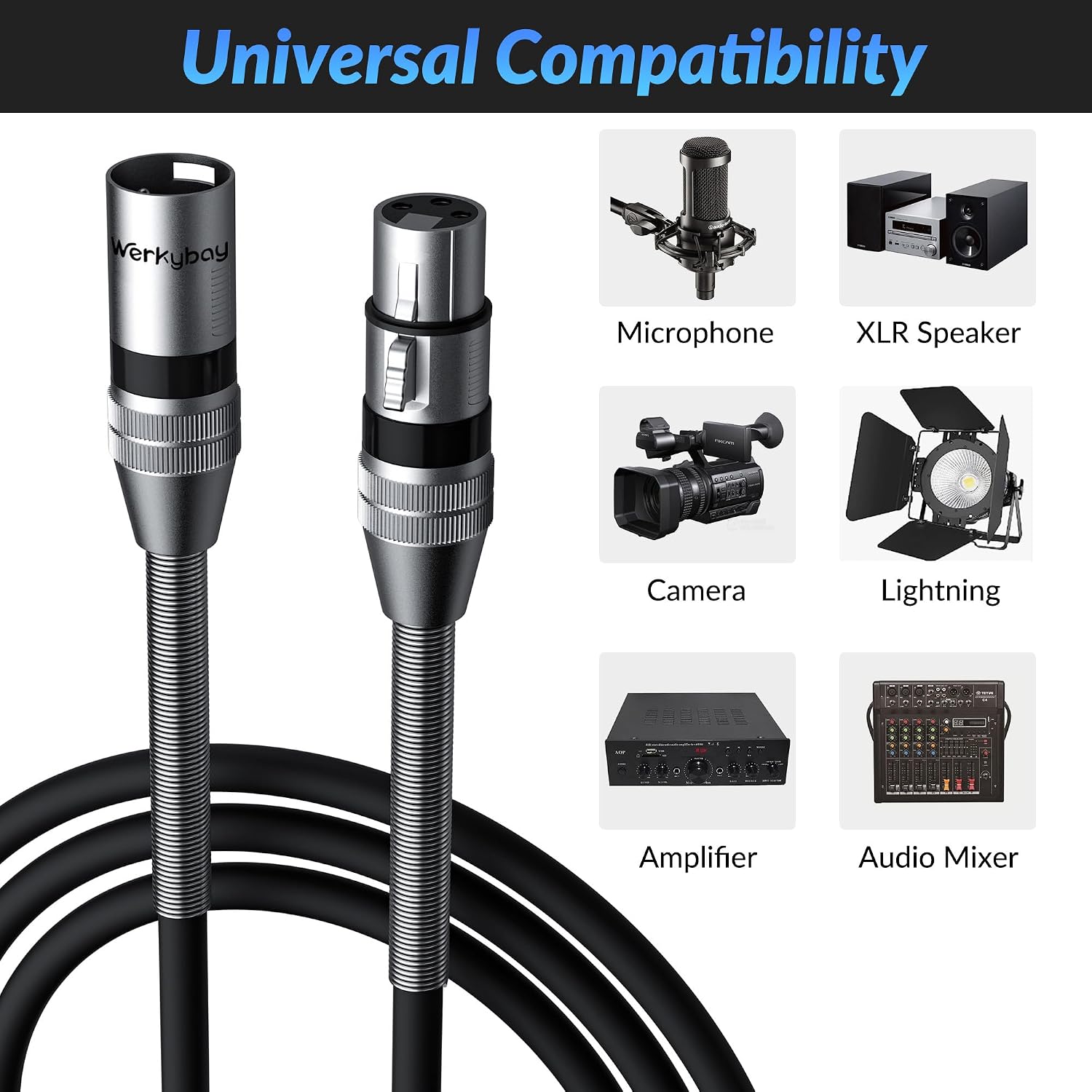 Thumbnail 6 de Werkybay DMX Kabel 2 m: 3-Pin XLR-Stecker auf Buchse, 110 Ohm, SR-Struktur