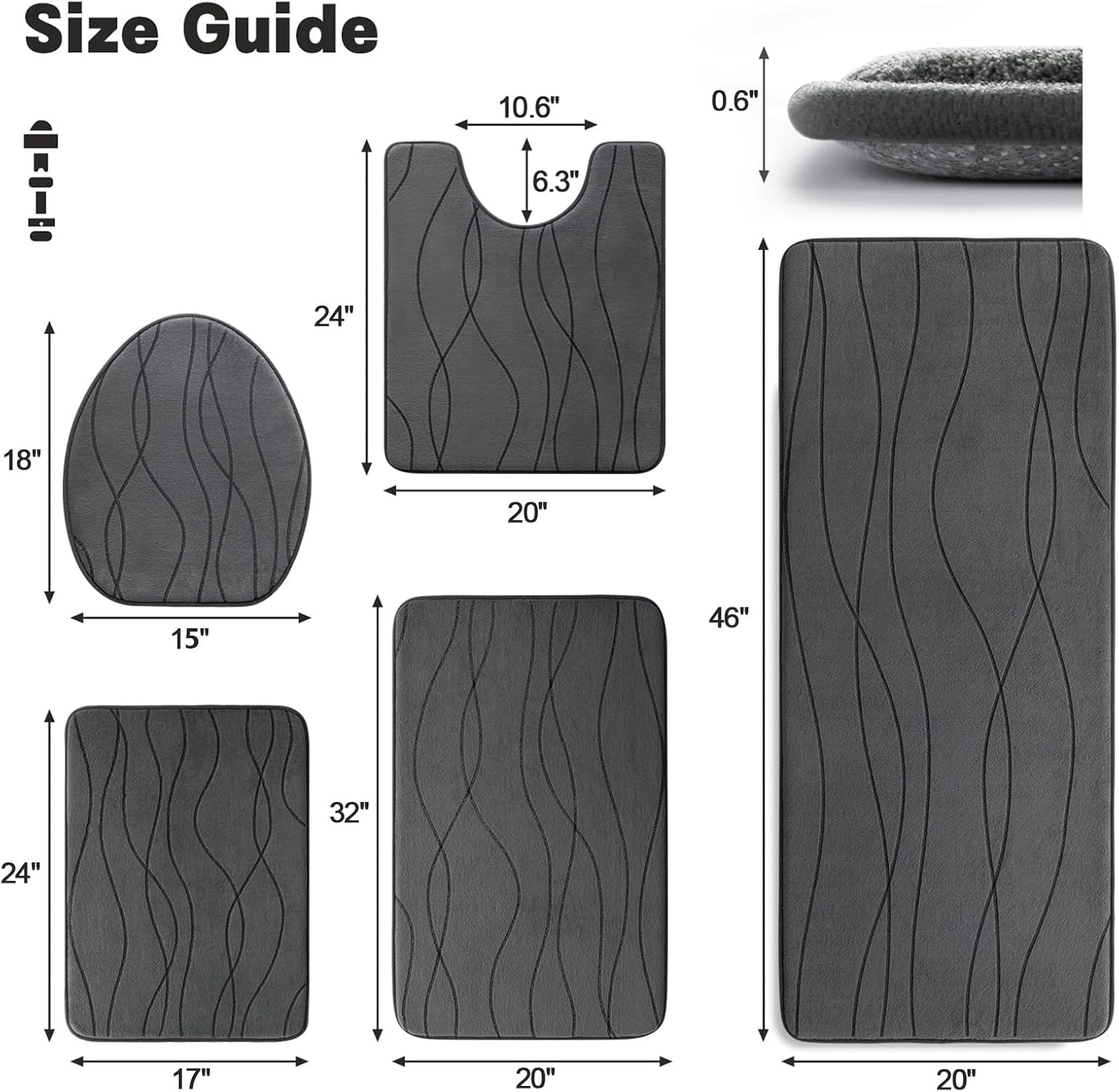 Detalle 2 de YIHOUSE Memory Foam 5-Piece Bath Rug Set
