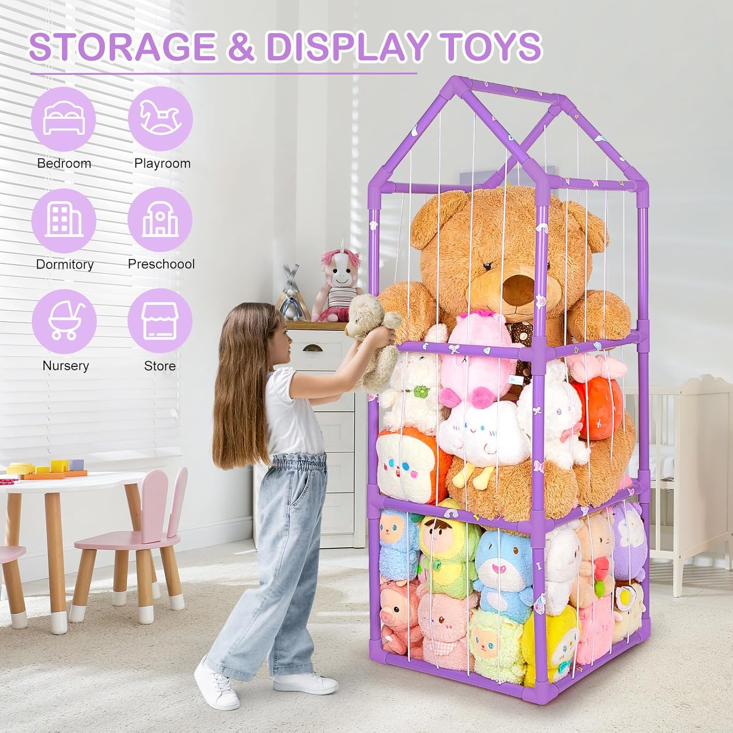 Thumbnail 6 de MHJY Large Zoo House Soft Toy Storage Cage (PVC frame, three layers) for Kids’ Bedrooms