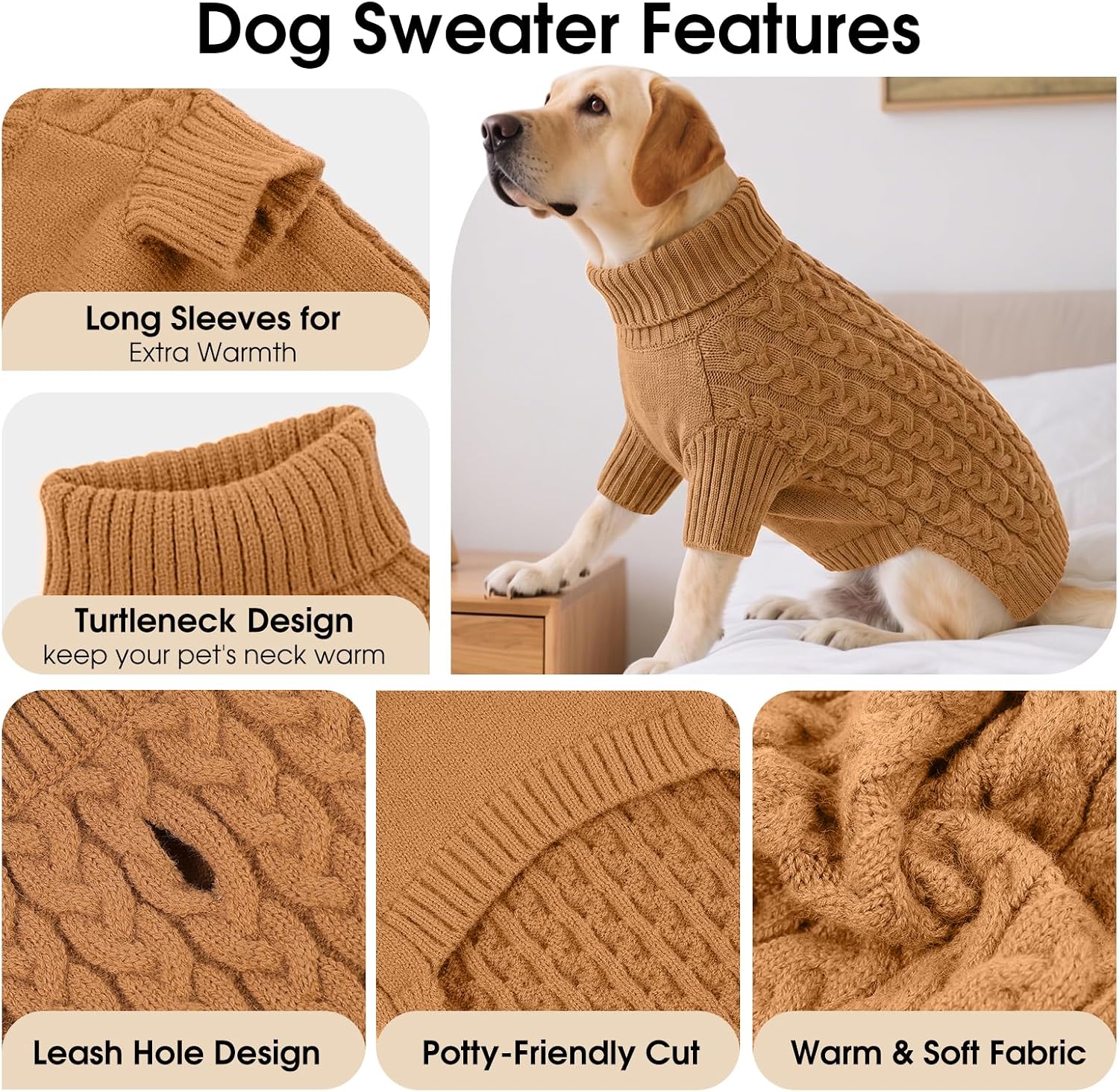 Detalle 2 de Dog Sweater Cable-Knit Turtleneck, Size S
