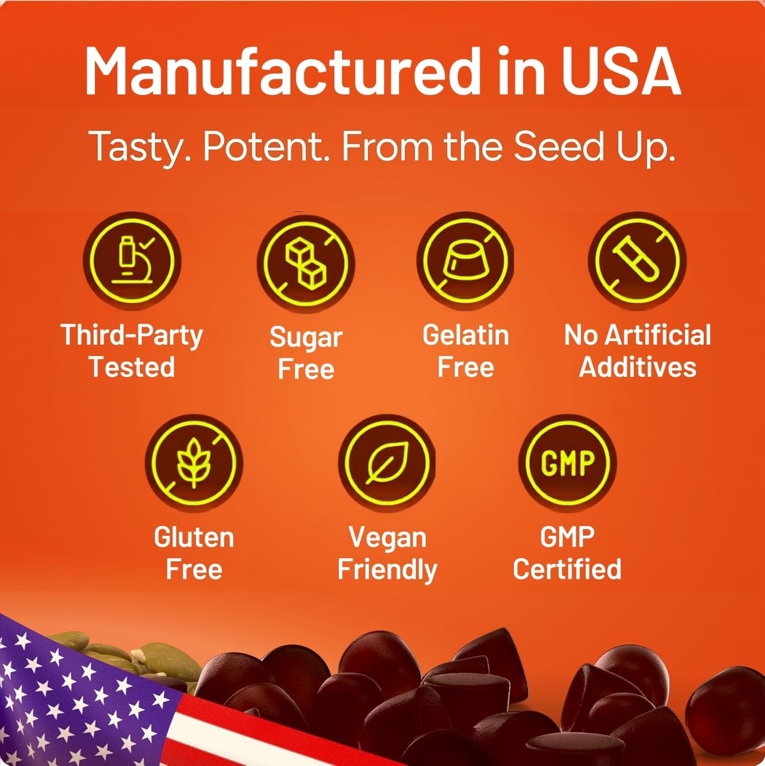 Thumbnail 2 de Purify Life Pumpkin Seed Oil Supplement Gummies, Sugar-Free Vegan Orange Flavor