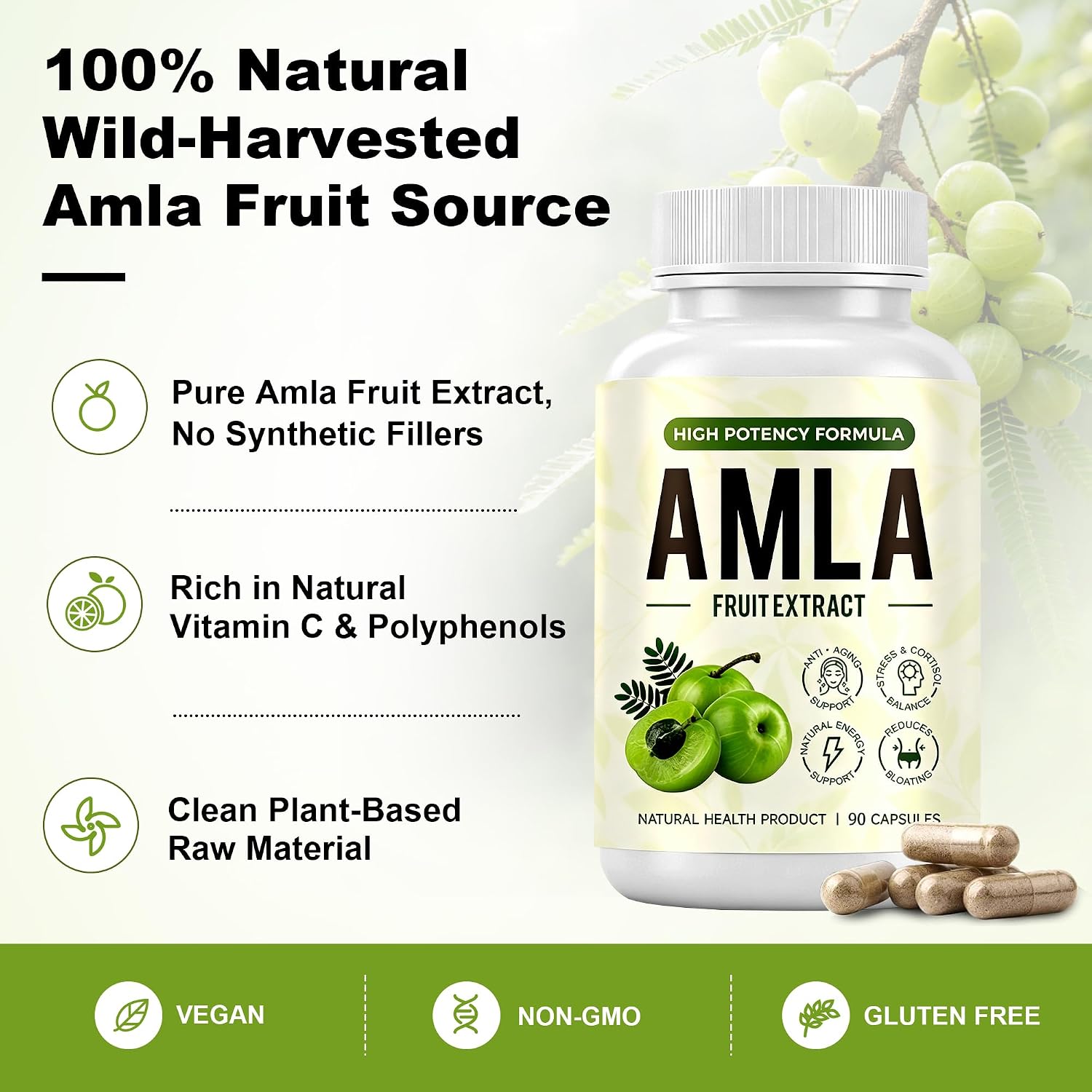 Detalle de RINKMO Organic Amla Capsules, 90 Count Ayurvedic Herbal Supplement