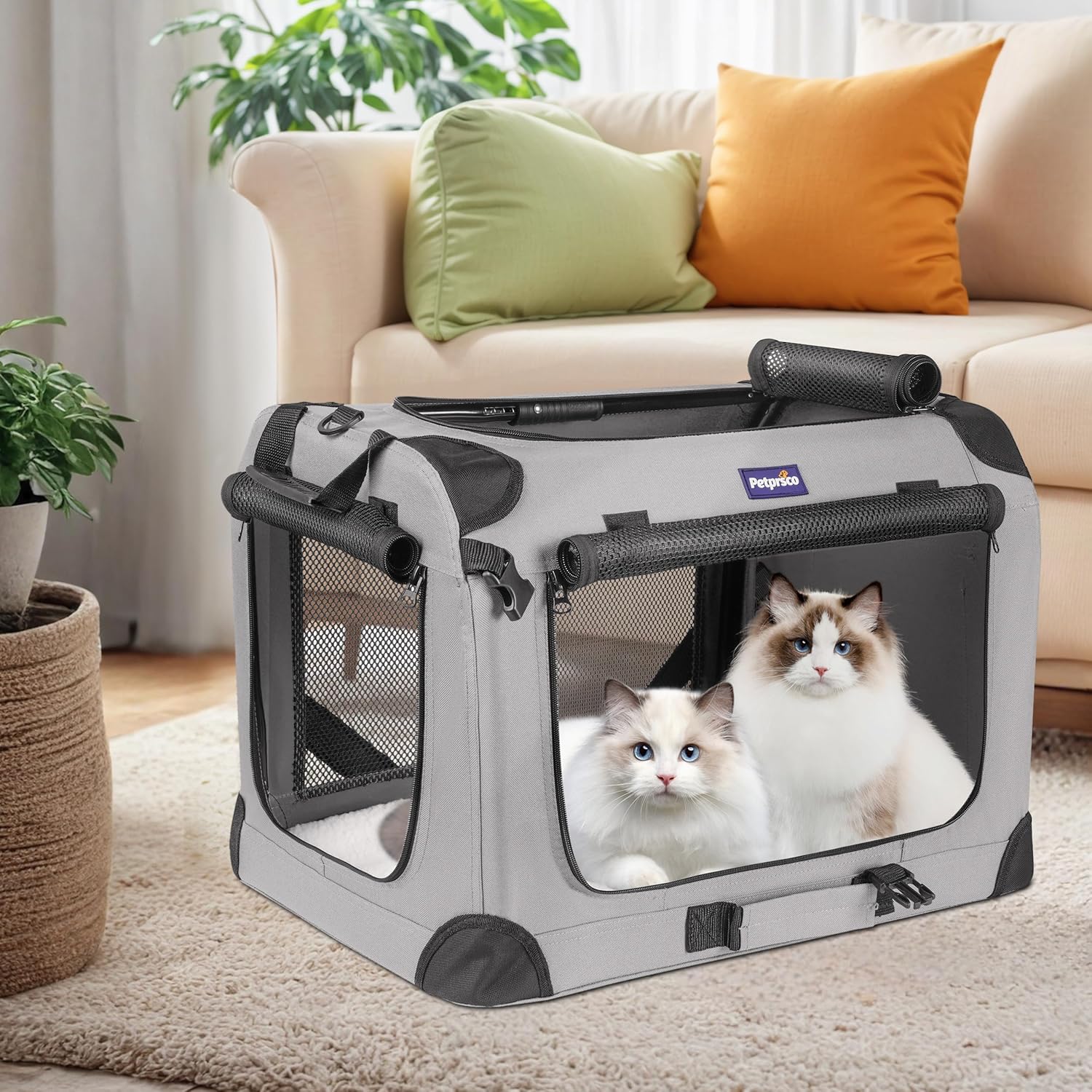Thumbnail 1 de Petprsco Large Cat Carrier for 2 Cats & Small Dogs (60x42x42cm) – Soft Foldable Travel Carrier