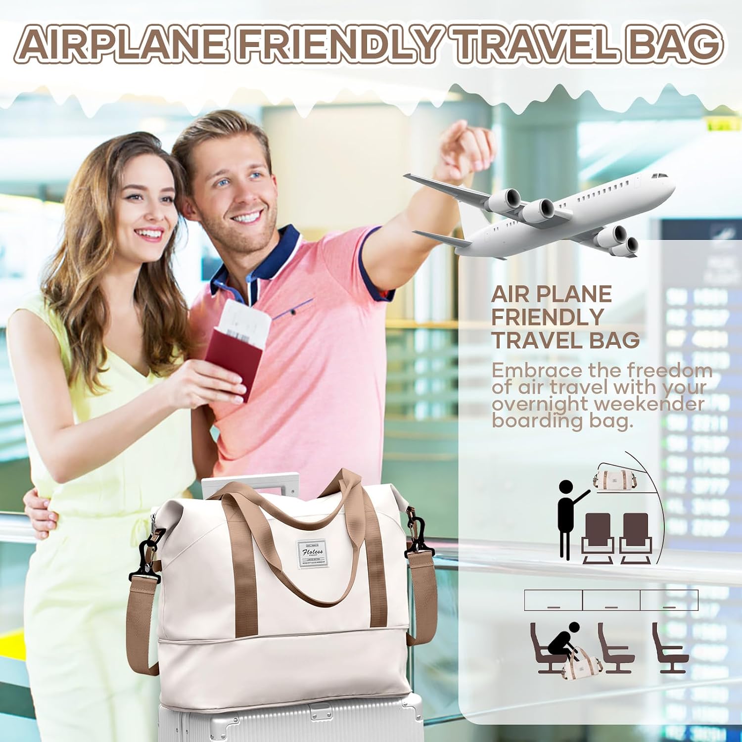 Detalle de SEAFEW Reisetasche Damen 40x30x20 – Wasserdichte Sporttasche mit separatem Nassfach, 35 L, Weekender & Travel Duffle