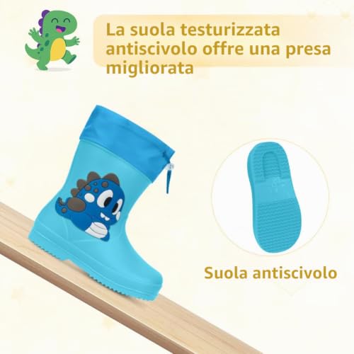 Thumbnail 3 de Aomig Stivaletti da pioggia per bambini in PVC, dinosauro blu, EU 22-23