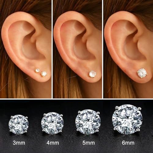 Detalle 2 de RANKEEF Sterling Silver Stud Earrings Set for Women – Hypoallergenic S925 with Cubic Zirconia