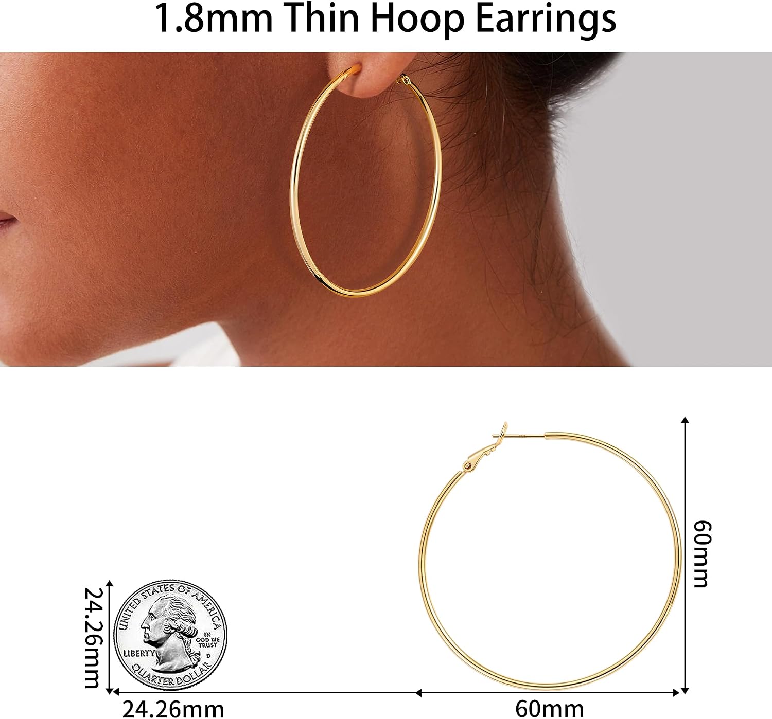Thumbnail 6 de Gacimy Gold Hoop Earrings 2.4 in