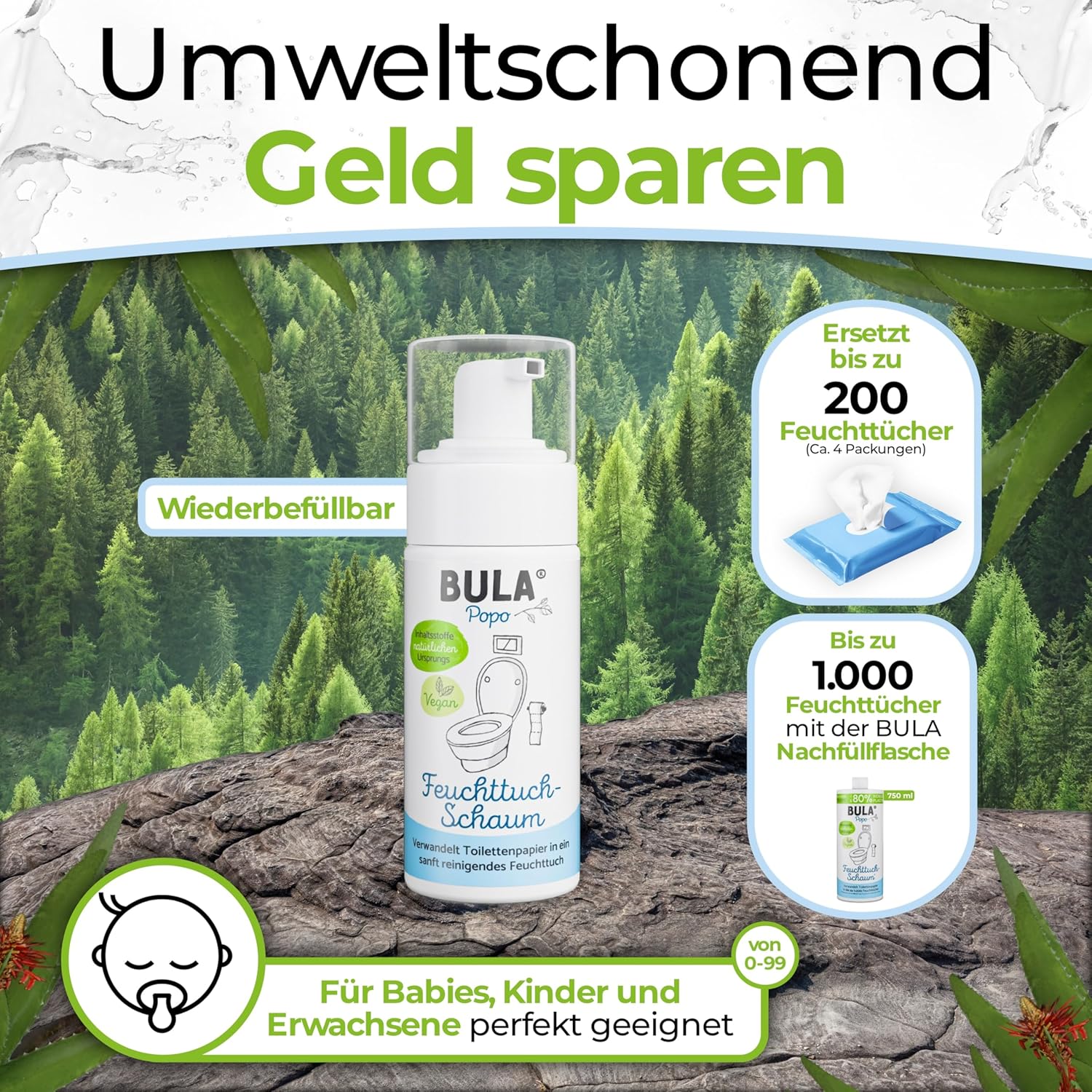 Thumbnail 3 de BULA® Popo Feuchttuch Schaum für Toilettenpapier (Baby & Toilette), 150 ml – parfumfrei, ohne Alkohol
