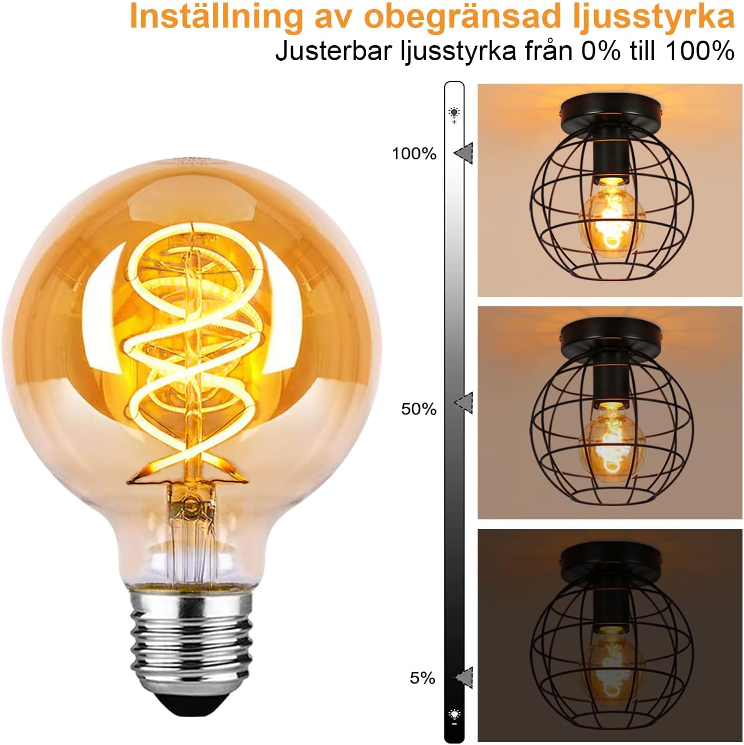 Detalle 2 de DUTSUGUAR G80 E27 vintage LED-lampa, dimbar 4 W med bärnstensglas, 6-pack
