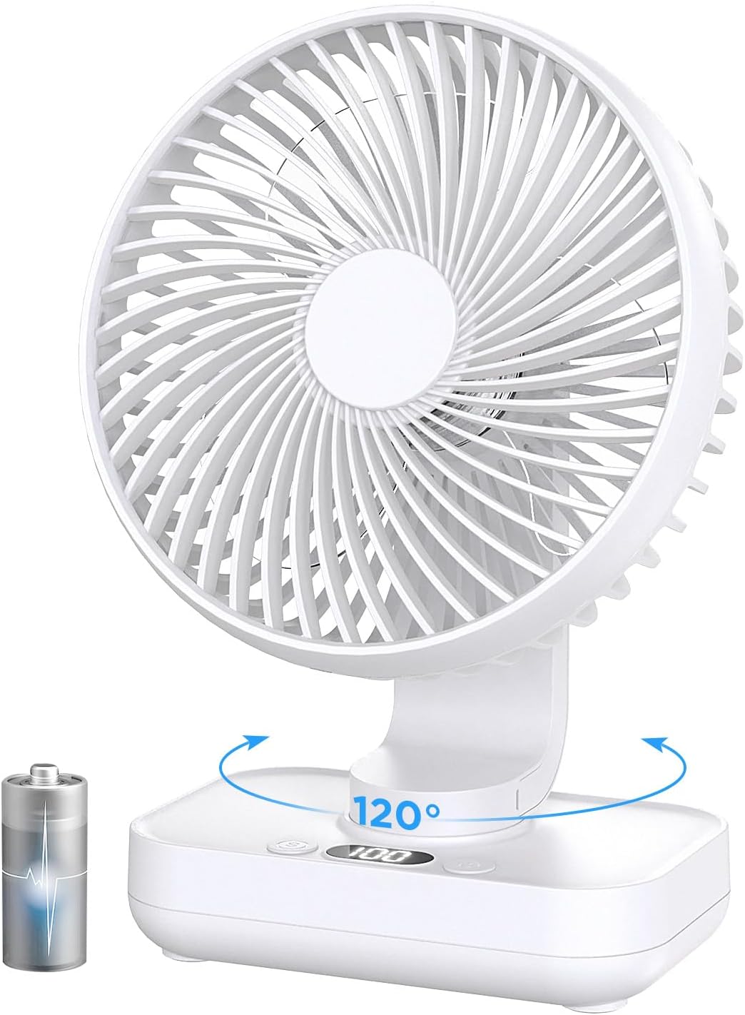 Detalle de EasyAcc Tischventilator mit 4000 mAh Akku – kabelloser USB-Ventilator, 4 Stufen, 120° Oszillation