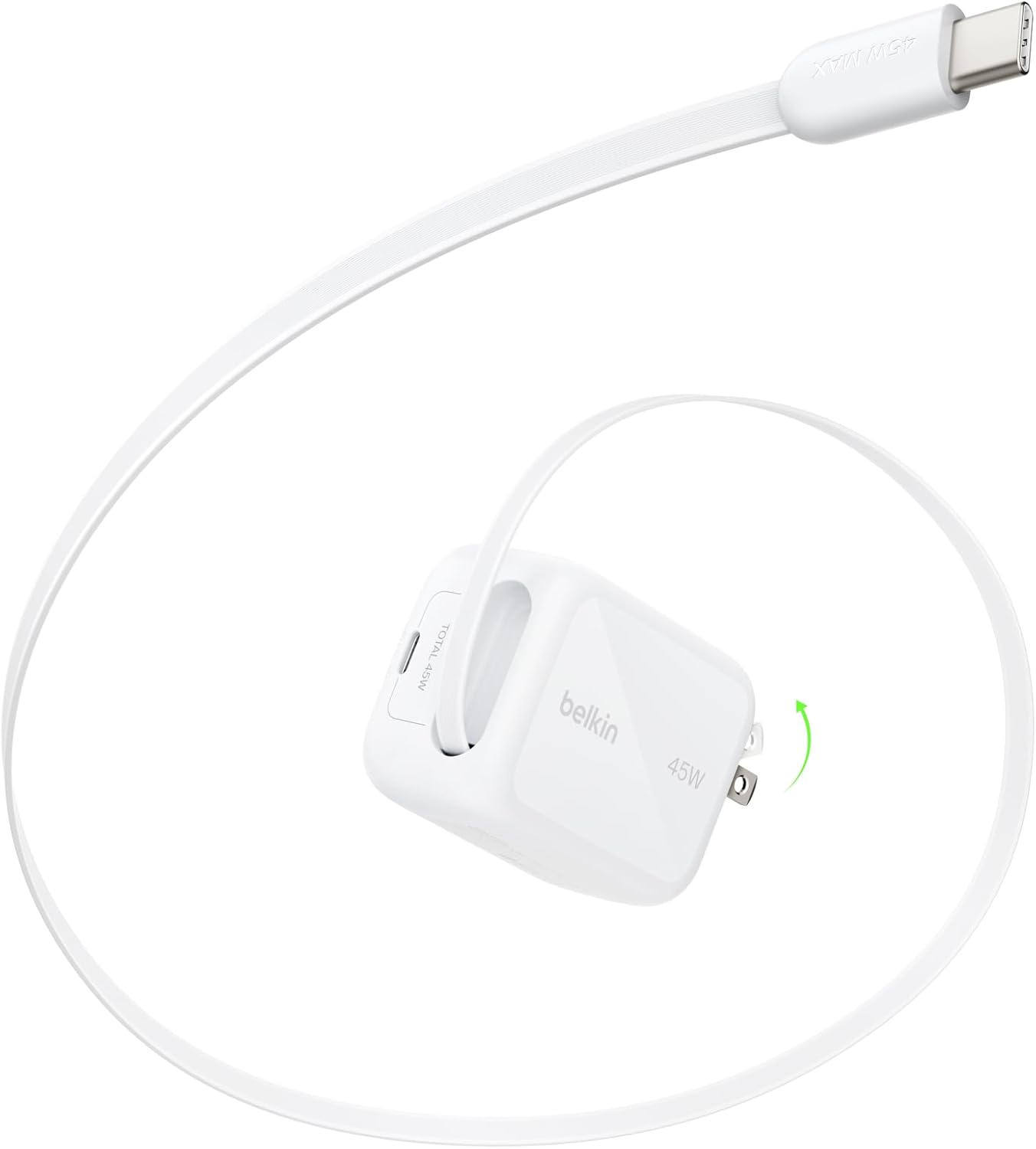 Detalle de Belkin UltraCharge GaN 67W USB-C急速充電器、巻き取り式ケーブル内蔵・2台同時充電