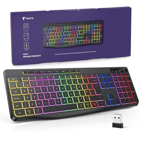 Thumbnail 7 de TECURS Teclado Gaming Inalámbrico QWERTY Silencioso, Ergonómico e Impermeable (2,4 GHz) para PC/Mac
