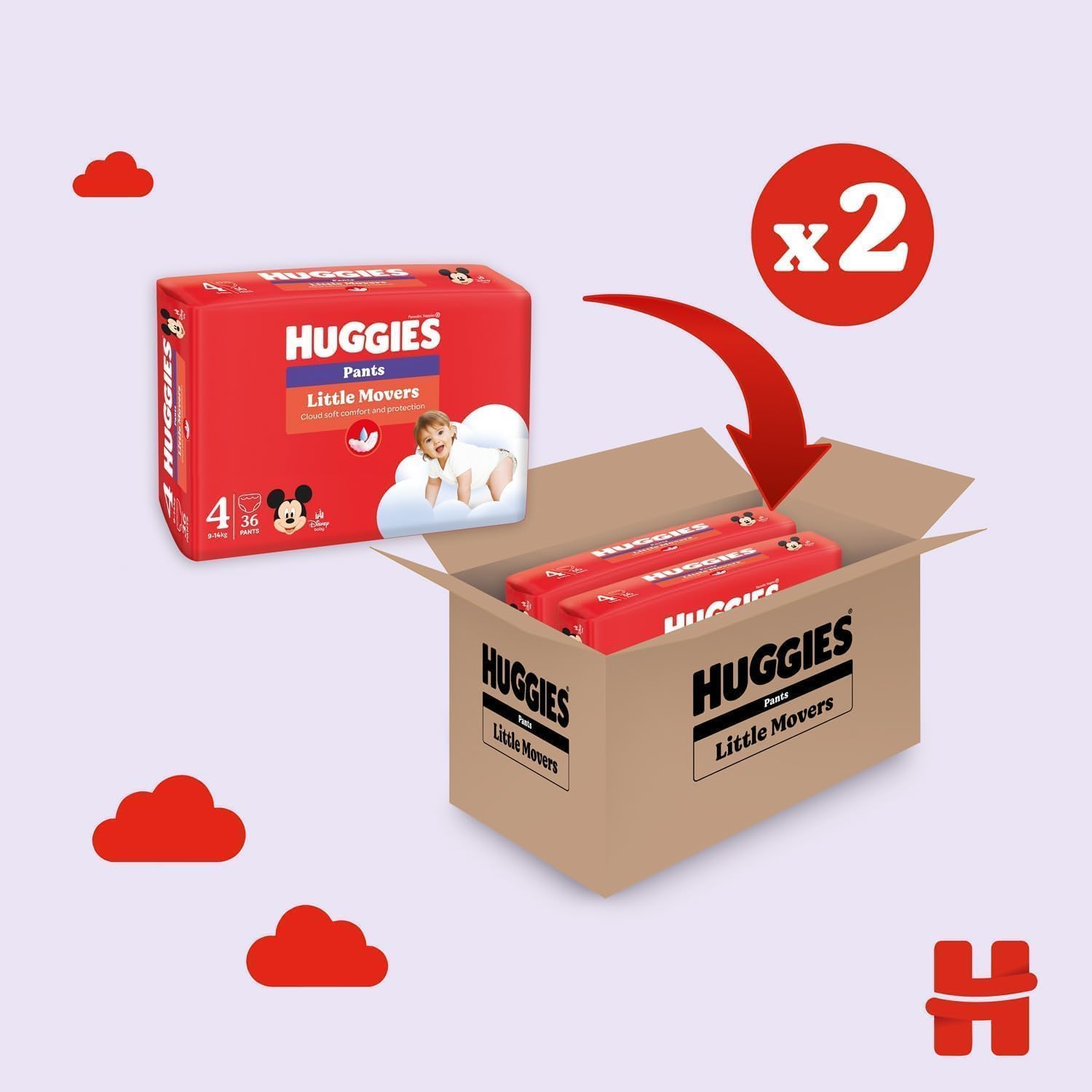 Detalle de Huggies Little Movers Mutandina Taglia 4 (9-14 kg) – Pacco Scorta, 72 Pz