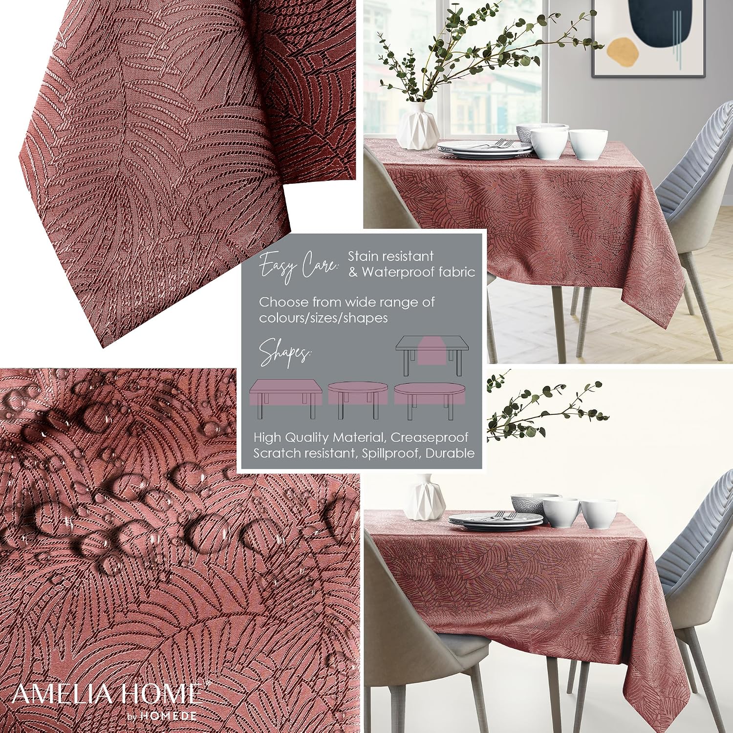 Detalle 2 de AmeliaHome Gaia – kwadratowy obrus 40 × 40 cm, poliester, brudny róż