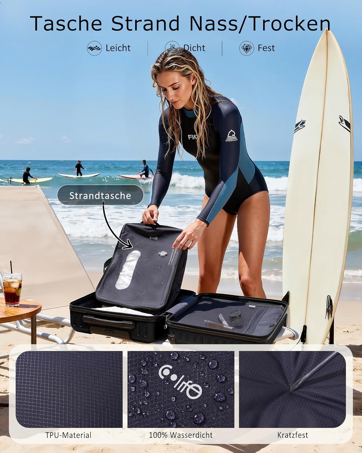 Detalle 2 de COOLIFE Ryanair Handgepäck Koffer 55X35X20cm mit Vakuum-Kompressionsbeutel – 60% mehr Stauraum, TSA-Schloss & 4 Doppelrollen
