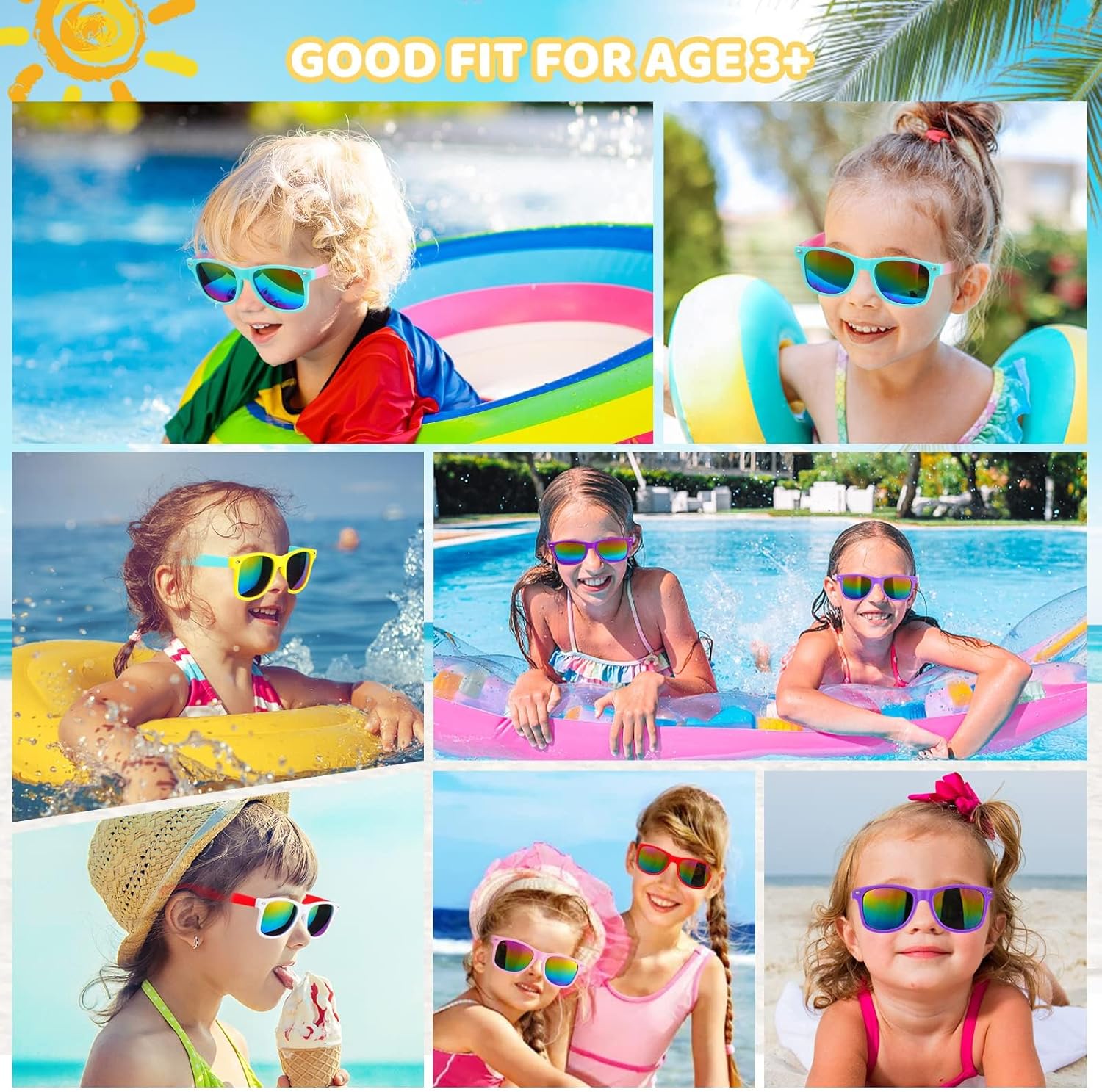 Detalle de SCIONE 24 Pack Kids Neon Sunglasses – Party Bag Fillers for Birthday, Beach and Poolside Fun