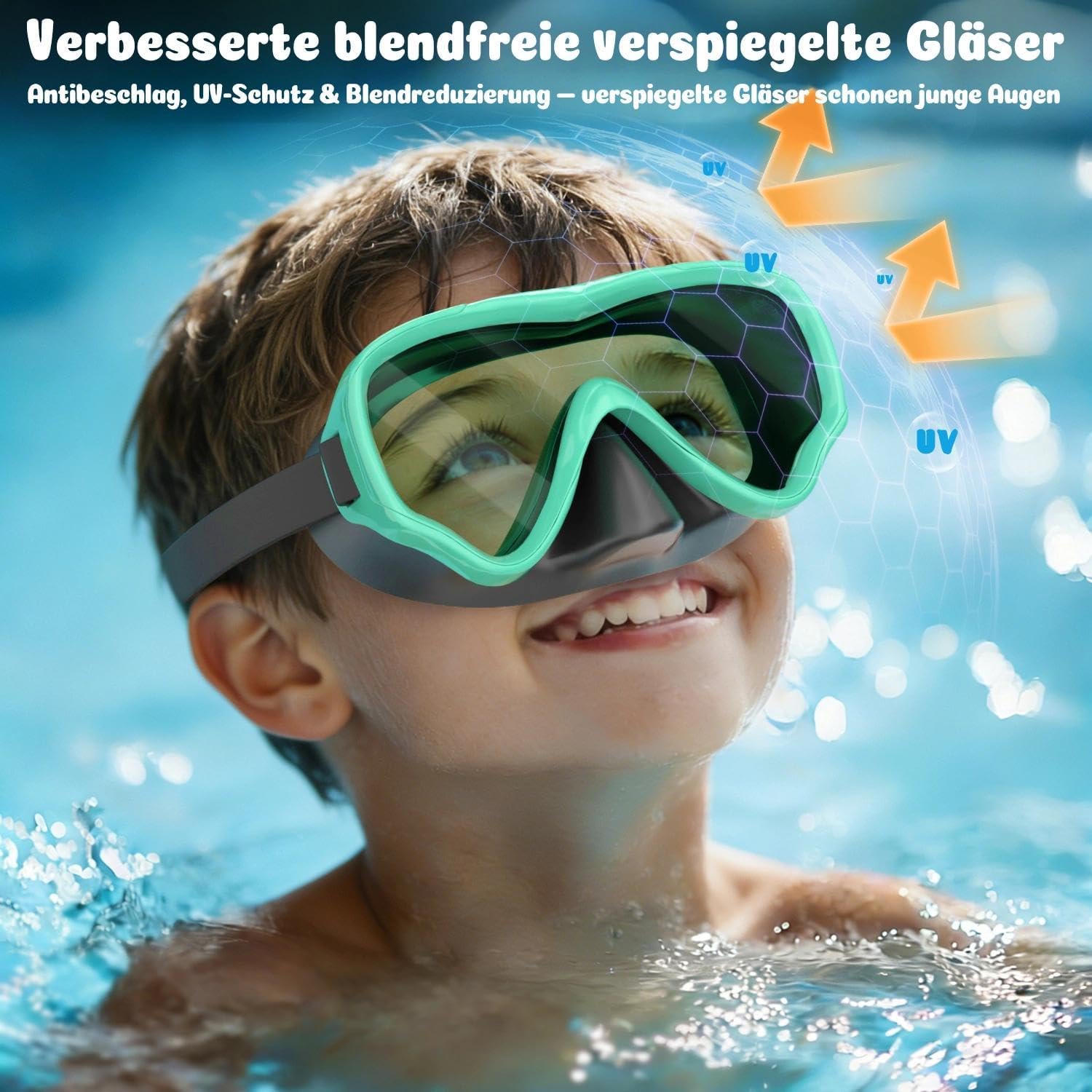 Detalle de COOLOO Kinder-Schnorchelmaske mit 180° Panorama, Anti-Nebel, Nasenabdeckung und Quick-Release