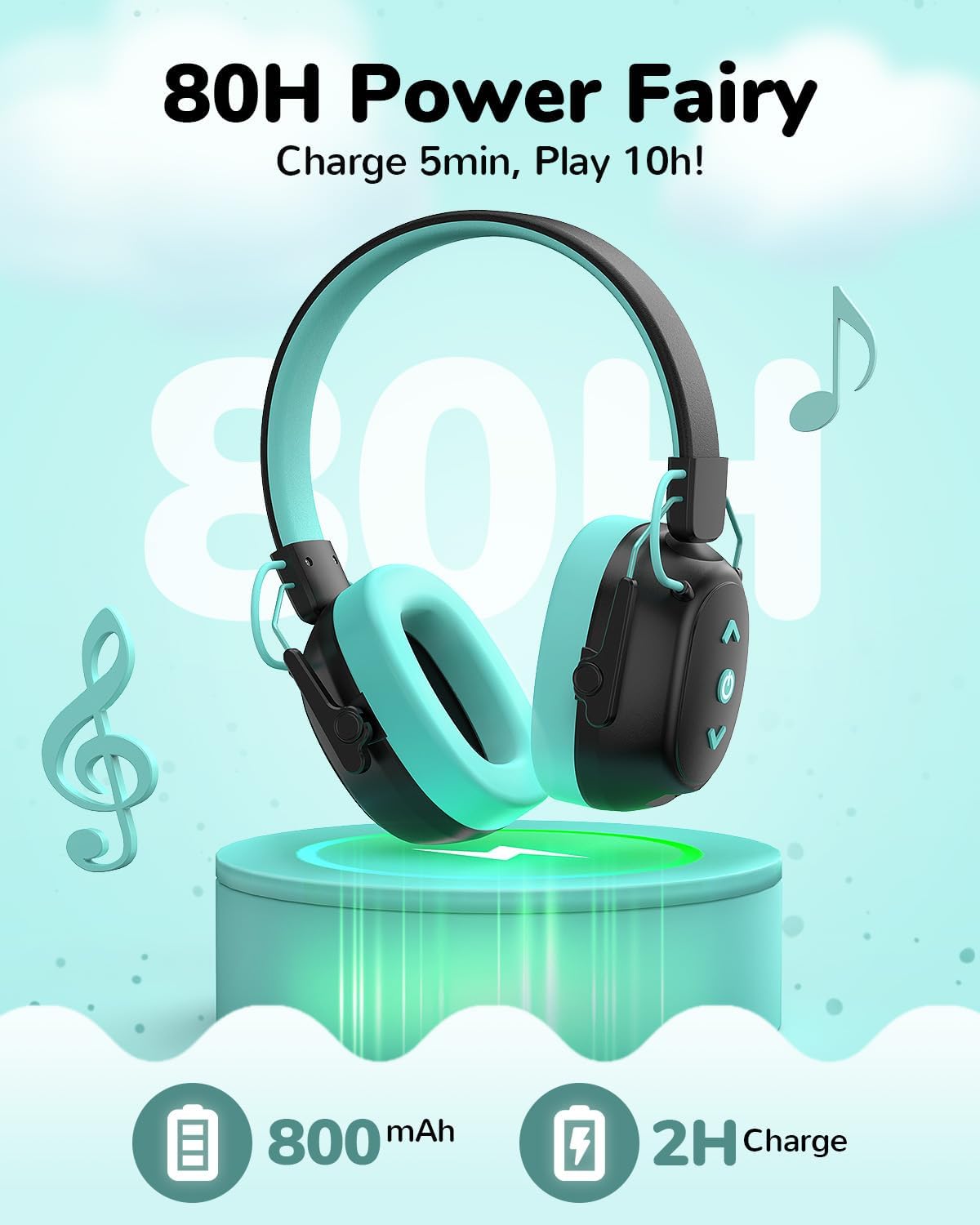 Detalle de Bluetooth 6.0 Kids Ear Defenders with 80H Battery: 29dB Noise Reduction & 94dB Volume Limit