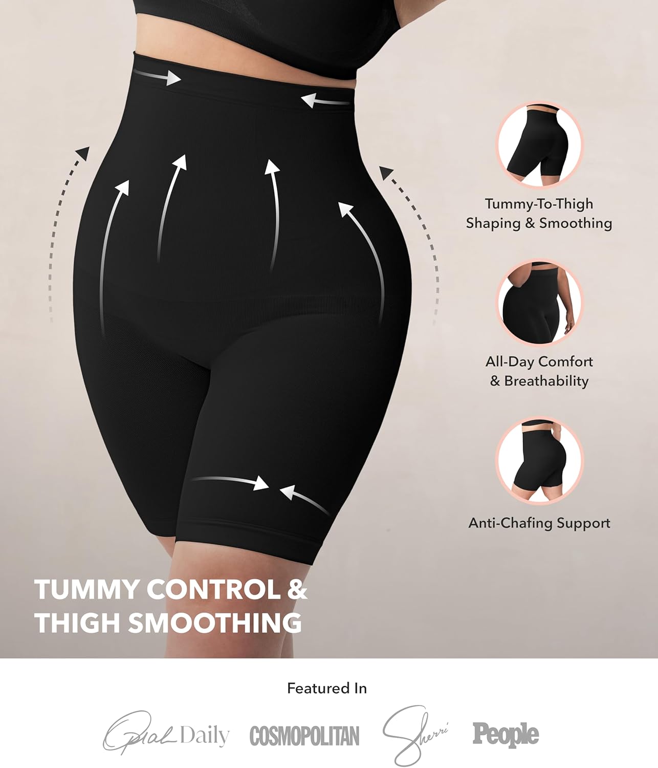 Thumbnail 1 de Shapermint High-Waisted Tummy Control Shapewear Shorts (XL-2XL) with Thigh Slimmer Support