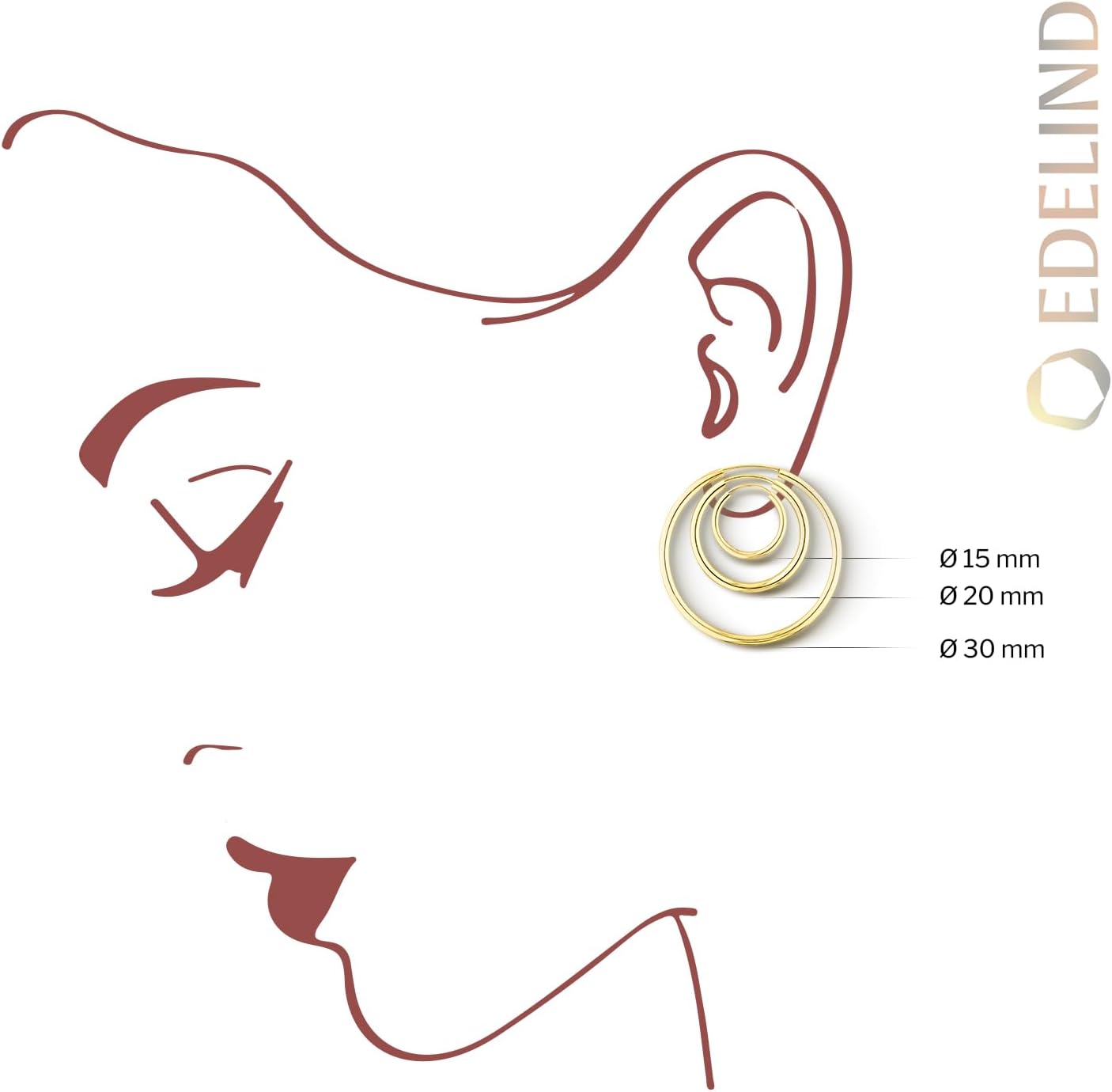 Thumbnail 6 de EDELIND Boucles d'Oreilles Femme Or Jaune 333/585 – Créoles Diamètre 20 mm