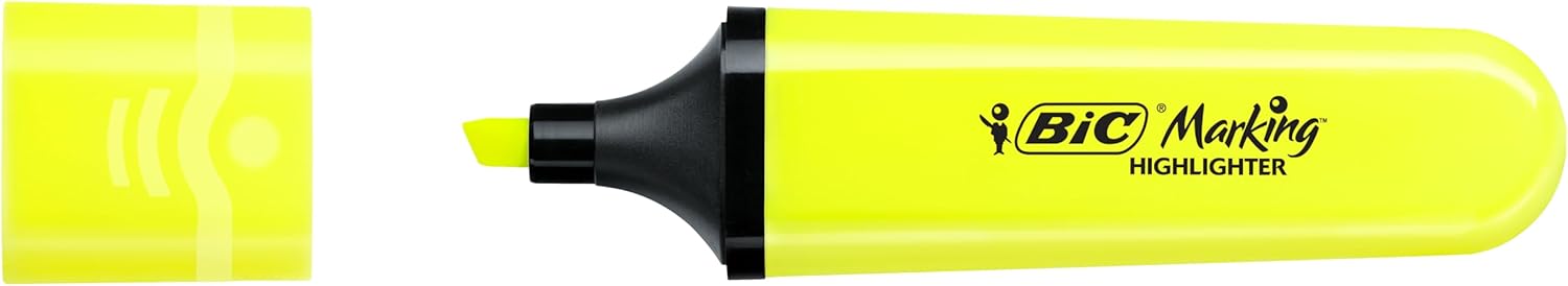Detalle 2 de Surligneurs BIC Marking à pointe biseautée modulable jaune fluo (1,2 mm à 4,6 mm), pack de 12
