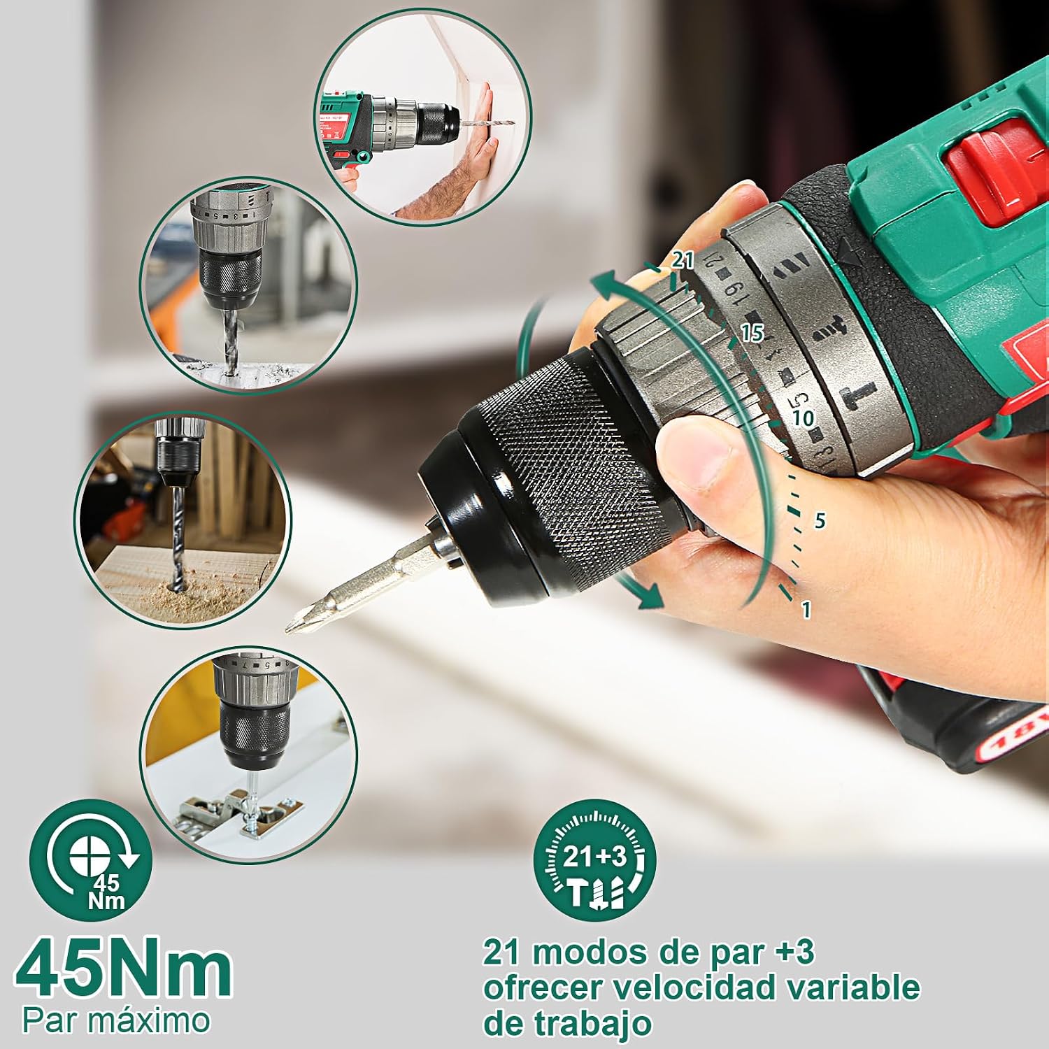 Detalle 2 de HYCHIKA Taladro Percutor 18V 45Nm