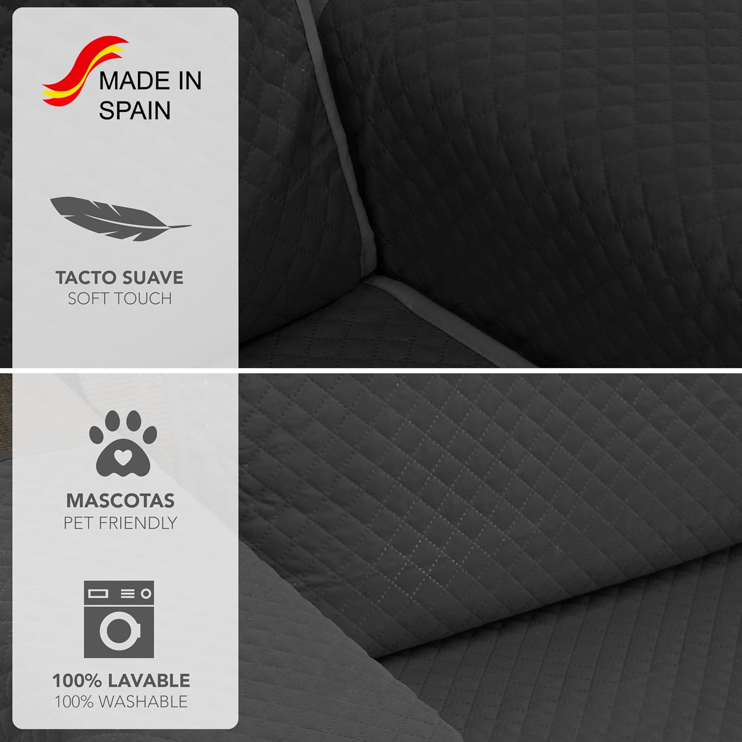 Detalle de Martina Home Diamond Copridivano imbottito 3 Posti – Antracite/Nero: copridivano reversibile, lavabile e pratico