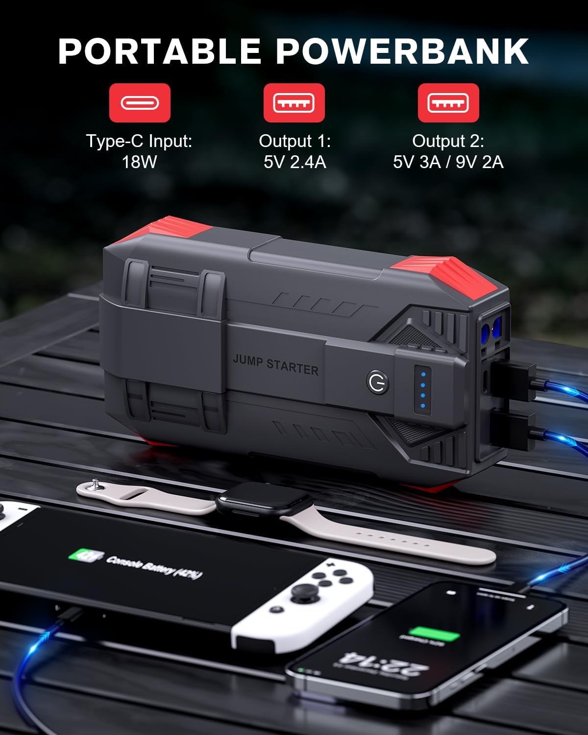Detalle de Povasee 6000A UltraSafe Starthilfe Powerbank für Pkw