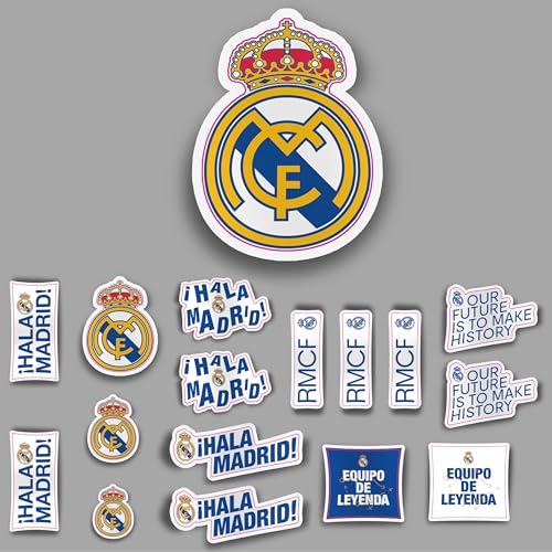Detalle de fan decor Real Madrid Aufkleber Set – 17 offiziell lizenzierte Sticker, Vinyl, wasserfest & rückstandsfrei ablösbar