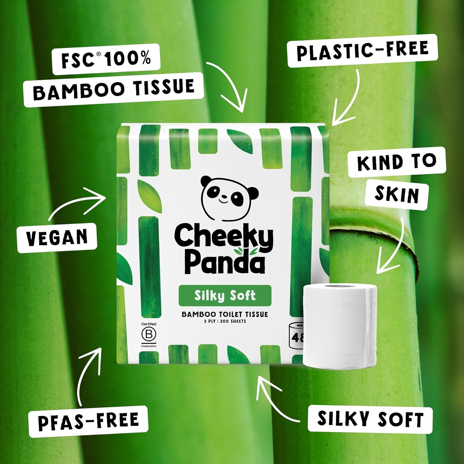 Thumbnail 6 de The Cheeky Panda Bamboo Toilet Rolls Bulk Buy (48 rolls) – 3 ply bamboo tissue with plastic-free packaging