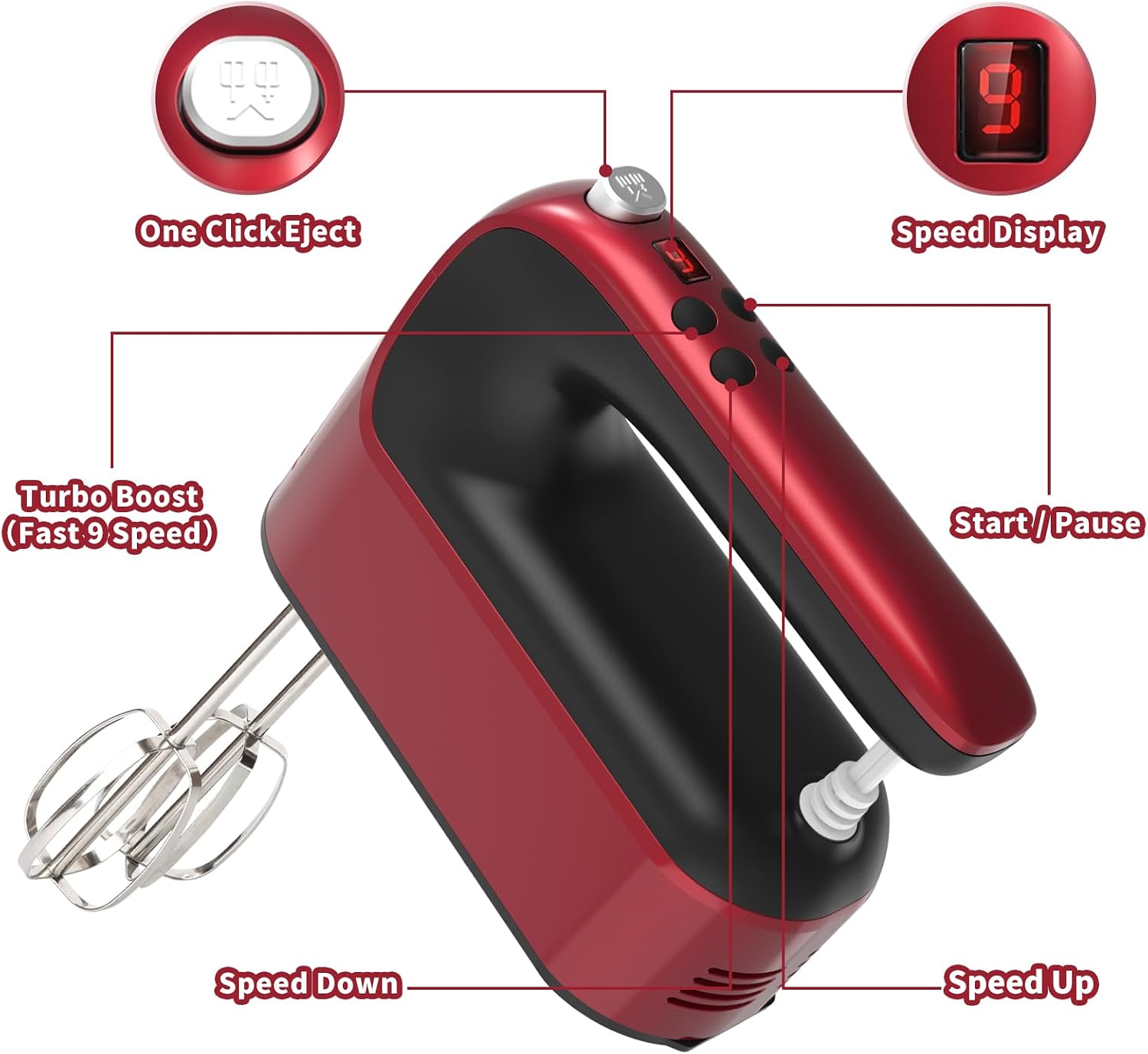Detalle de Yomelo 9-Speed Digital Hand Mixer 400W