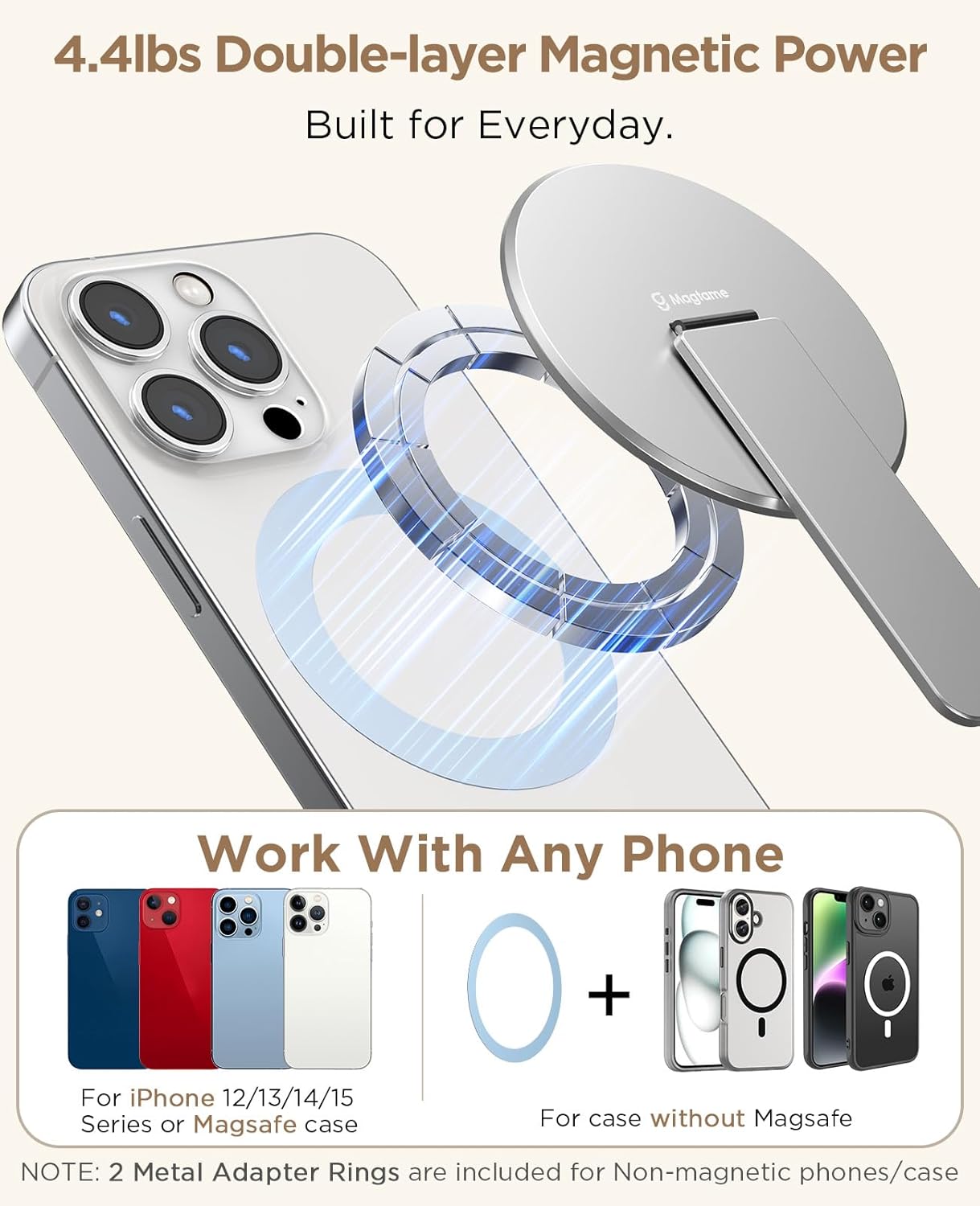 Thumbnail 1 de Magtame impugnatura magnetica 3-in-1 per telefono con cavalletto e cinturino in metallo, argento (compatibile iPhone 12/13/14/15/16)