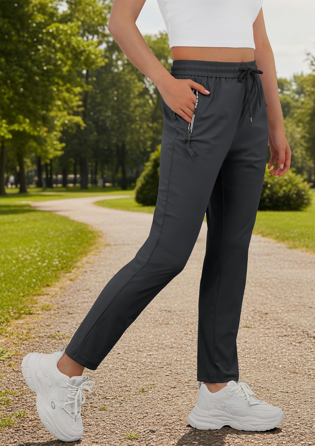 Detalle de IWOLLENCE IW7061 Women's Active Stretch Pants, Quick-Dry Fabric and Zipper Pockets