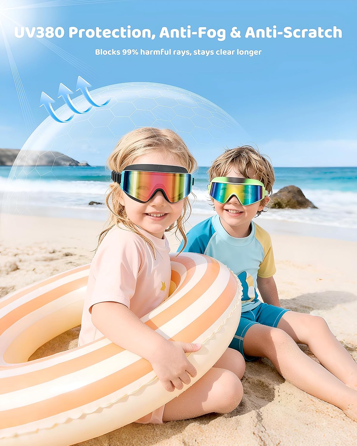 Detalle de Aegend Kids Swim Goggles 2 Pack – Large Frame (UV Protected, Anti-Fog) for Ages 3–15