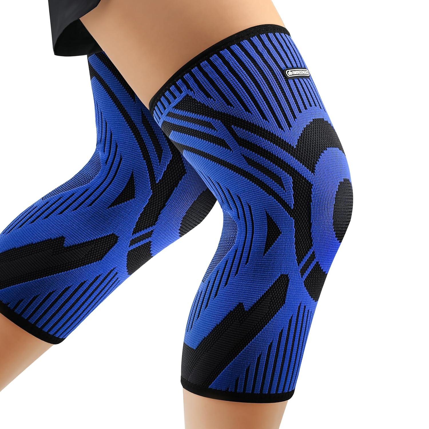 Detalle de INDEEMAX Kniebandage im 2er-Set für Damen & Herren, Kompression mit rutschfestem Silikonstreifen (Arthritis, Meniskus, ACL), Rosa, M
