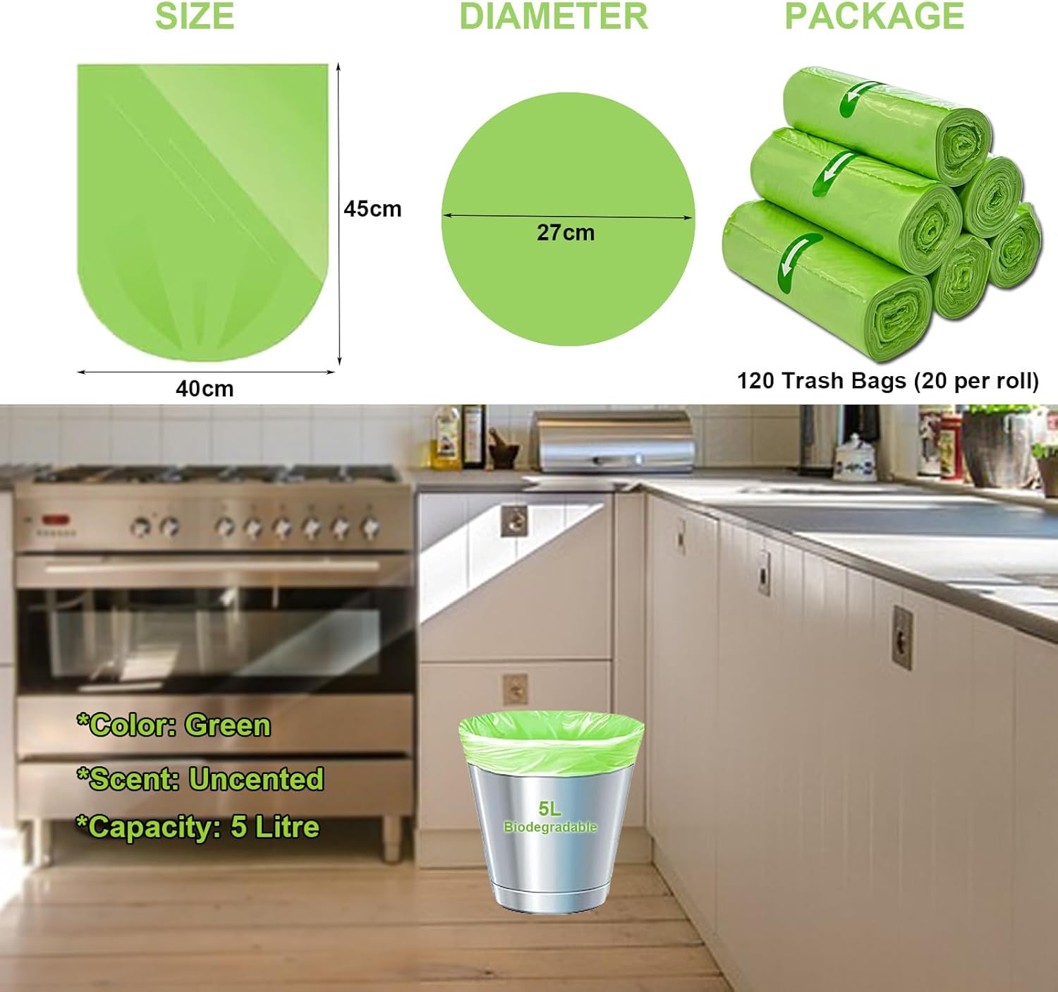Thumbnail 5 de KITBEST Biomüllbeutel 5 Liter (40 x 45 cm), 120 Stück – kompostierbar aus Maisstärke