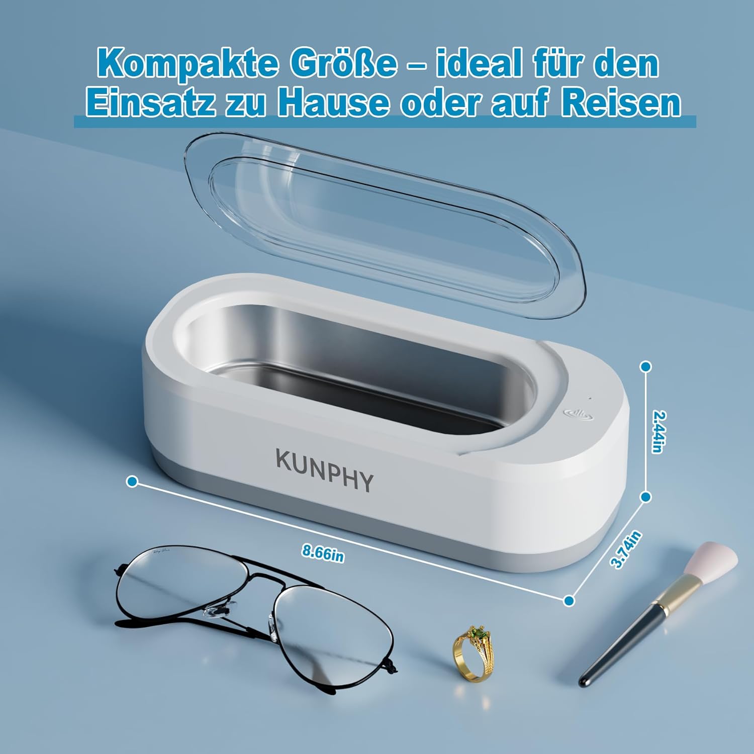 Detalle 2 de kunphy Ultraschallreinigungsgerät für Brillen & Schmuck (350 ml, 46 kHz)
