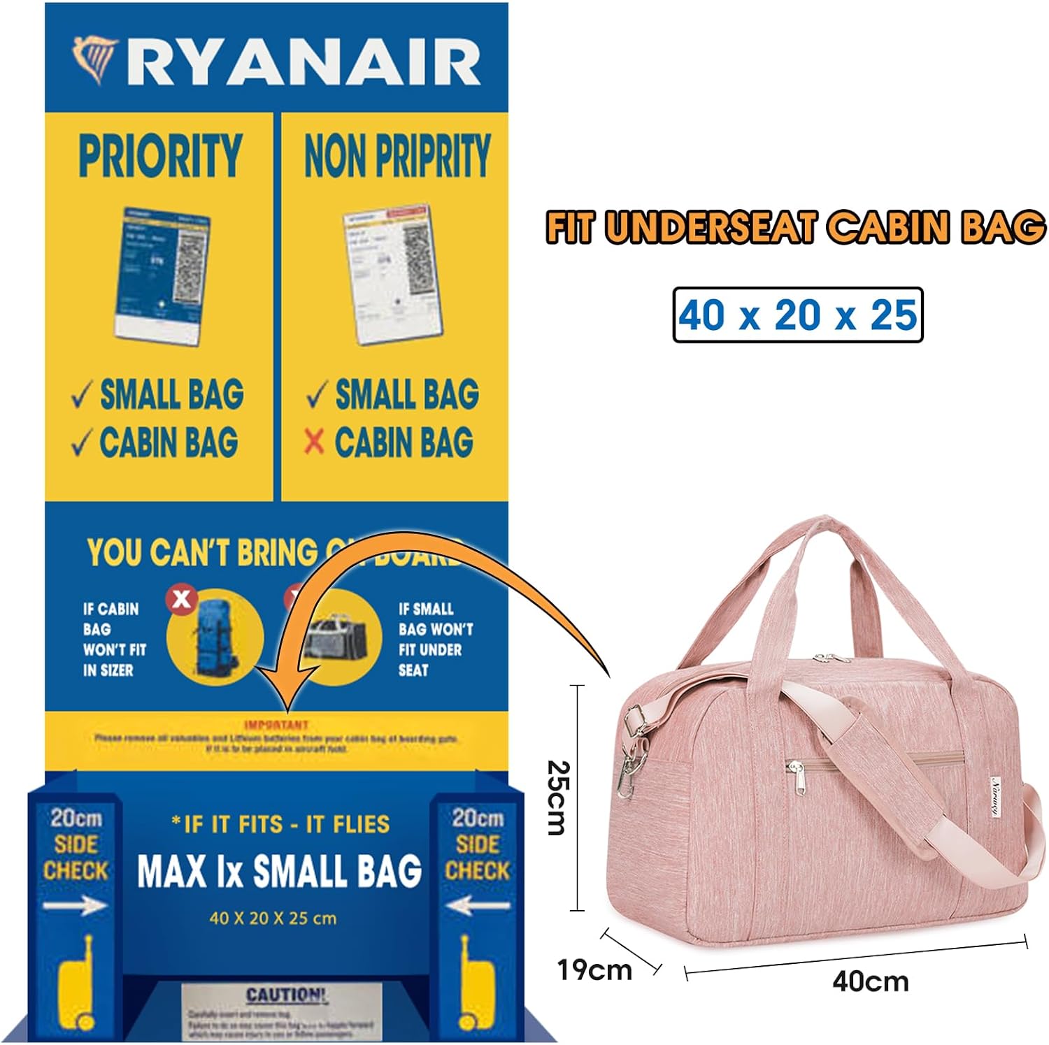 Thumbnail 2 de Narwey Bolsa de Viaje Ryanair 40x20x25 Rosa ✈