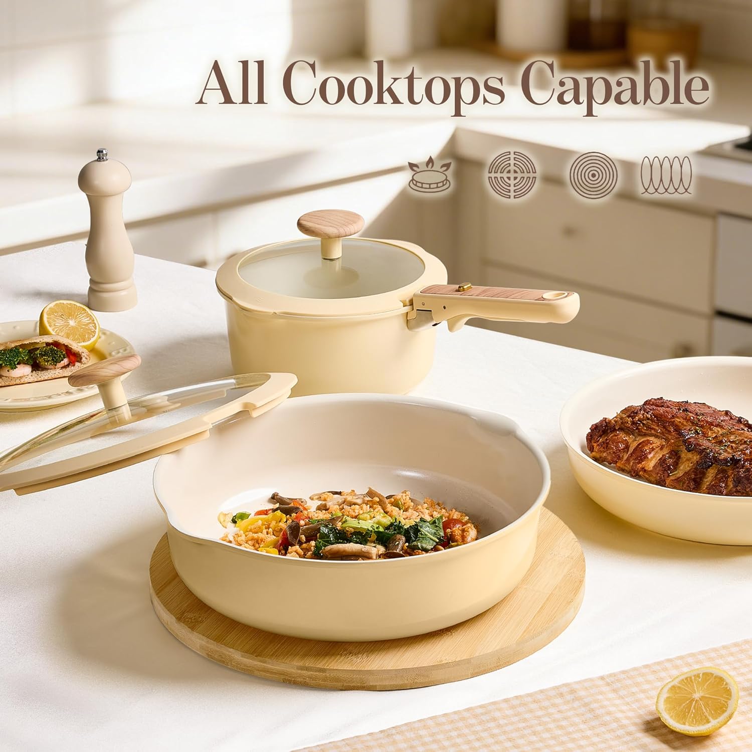 Thumbnail 6 de CAROTE 18 Pcs Ceramic Cookware Set with Detachable Handles