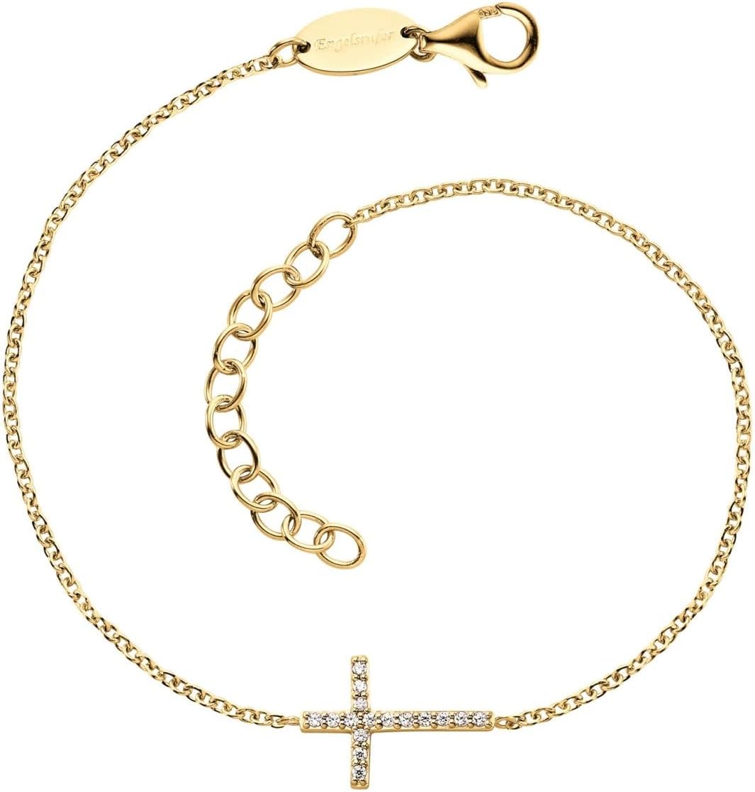 Detalle 1 de Engelsrufer Damen-Armband 925er Silber mit Zirkonia und Kreuzanhänger – 17 cm + 3 cm Verlängerung