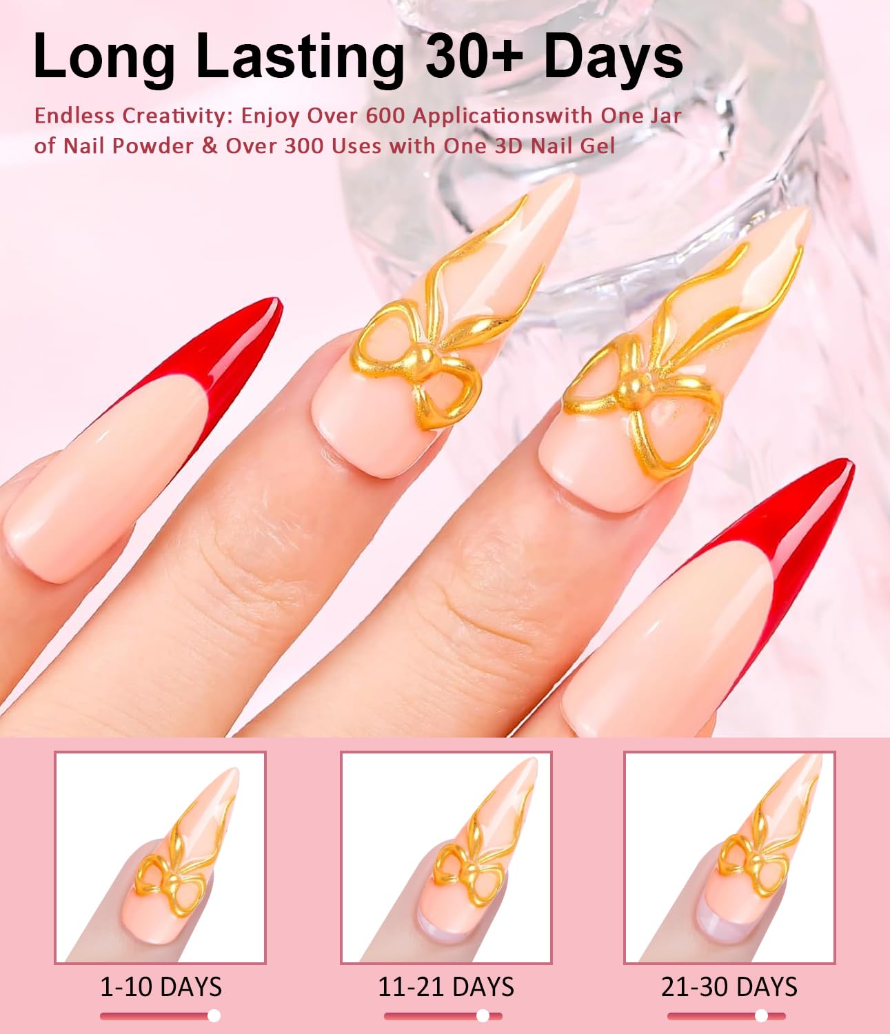 Detalle 2 de BISHENGYF Multifunktions 3D Gel Nail Art Set – Chrome-Glitzer & 15 g Gel, 2 Chrome-Puder, rhinestone Kleber